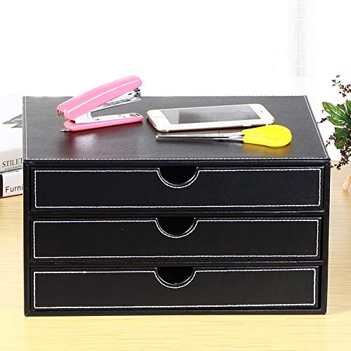 Ayunga Leather Desk Organizer with 3 Drawers, Executive Office Supplies Black