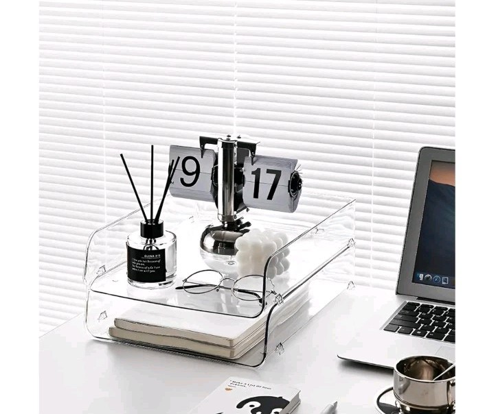 4 Pack Paper Organizer for Desk Clear Stackable Sray Office for Notes Pens File