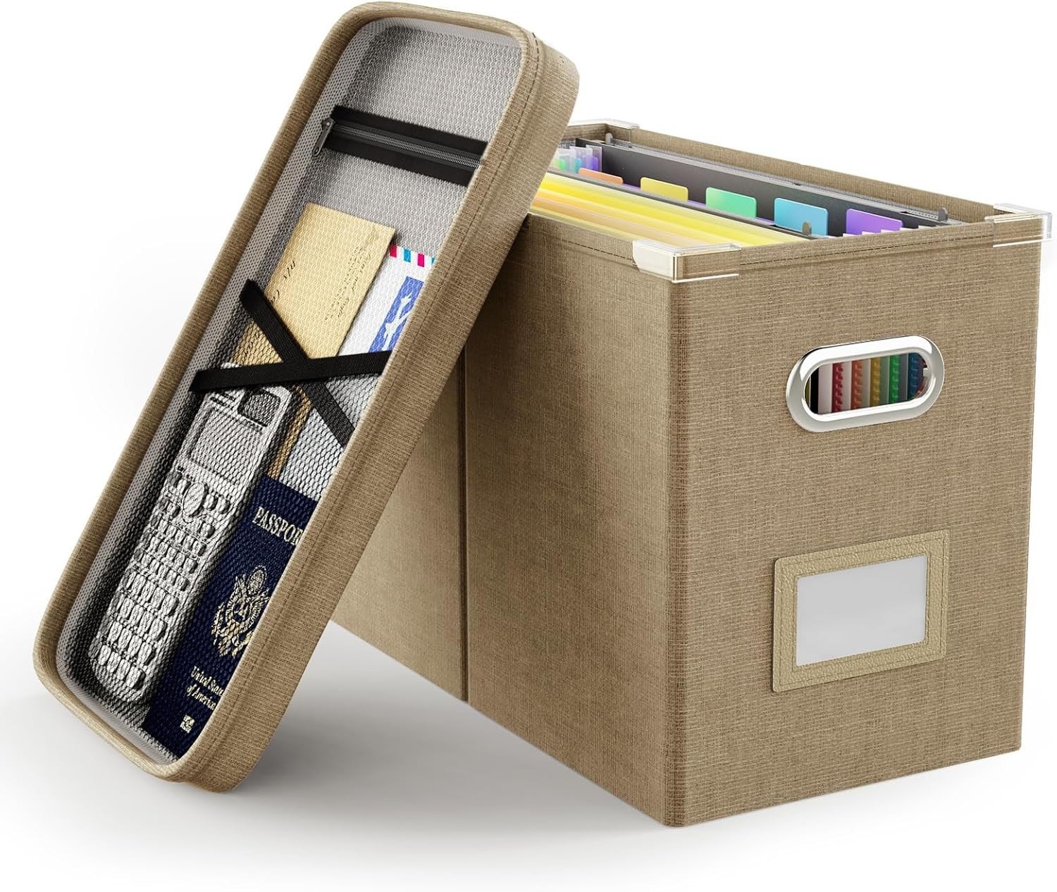 Woven File Box Taupe – Threshold™: Office Desk Organizer, Supplies Holder,