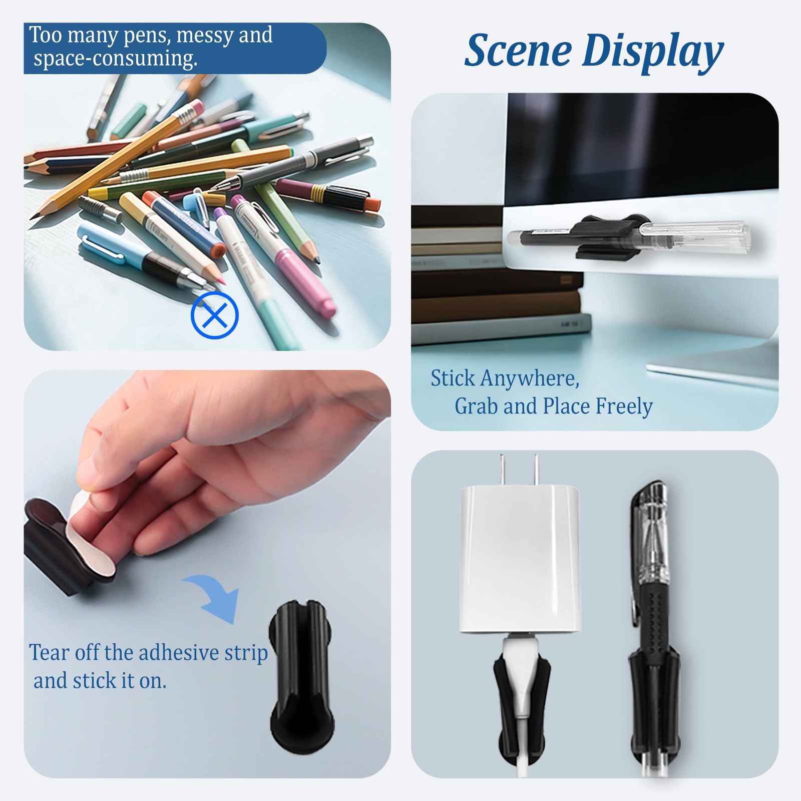 6-Pack Adhesive Silicone Pen Holders – Dual-Hole Sticky Pencil & Marker Organ…