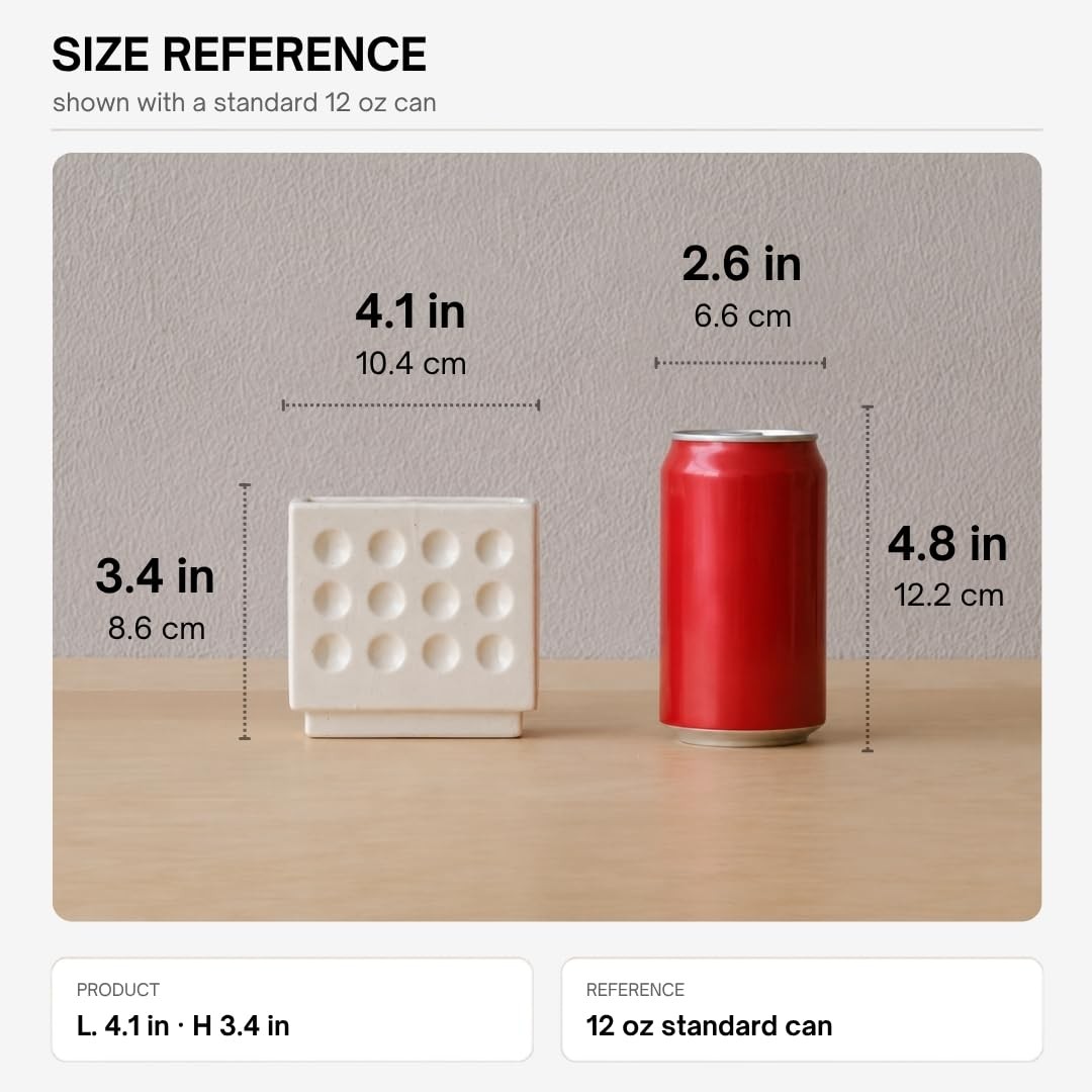 Abstract Square Pen Holder, Modern and Minimalistic Desk (Matte Crème)