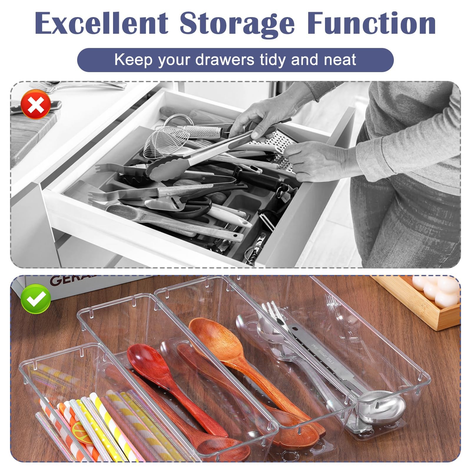 12 Pcs Vanity Drawer Organizer 9 x 3 x 2 Inches Clear Plastic Utensil Organiz…