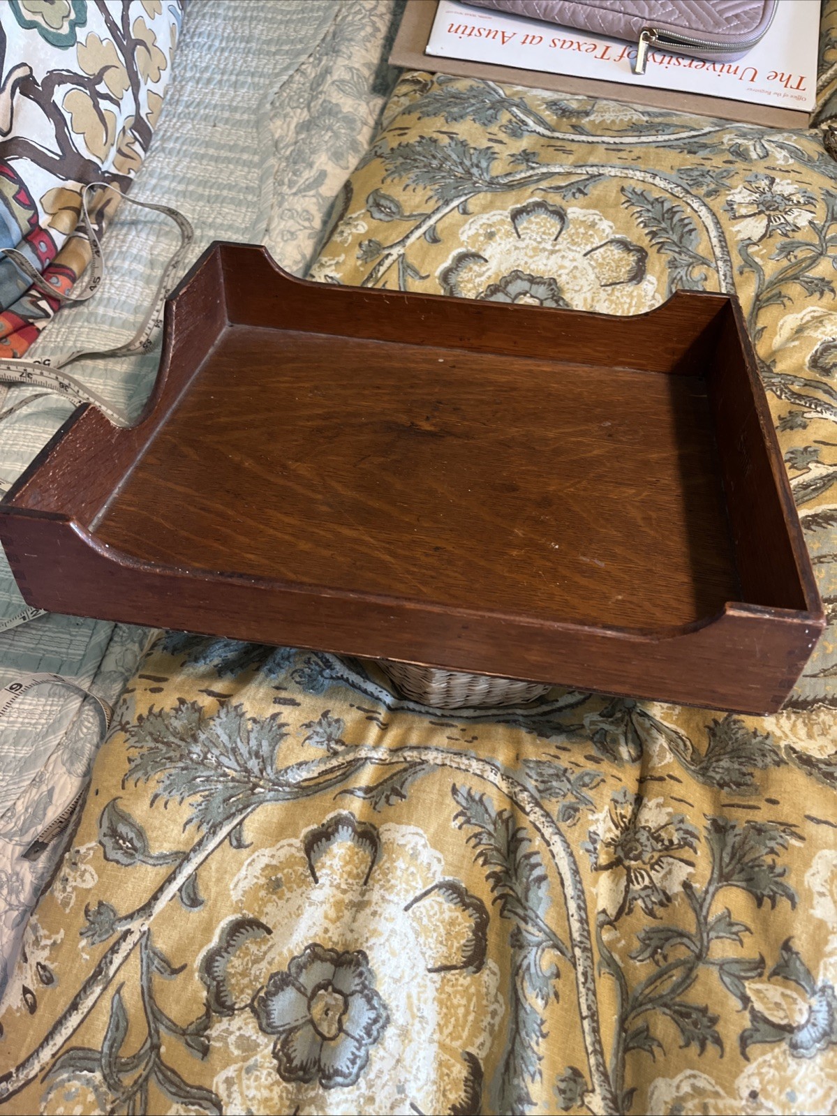 Vintage Oak Wood Letter Tray MCM Dovetail Joint Scalloped Desk 1960s Guild