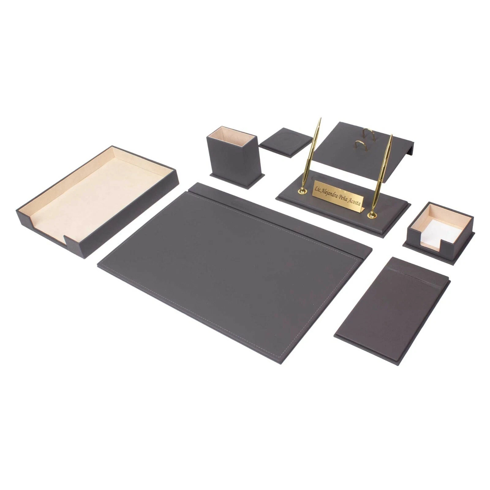 10 Pieces Leather Desk Organizer Set with Single Document Tray Desk Set Gray