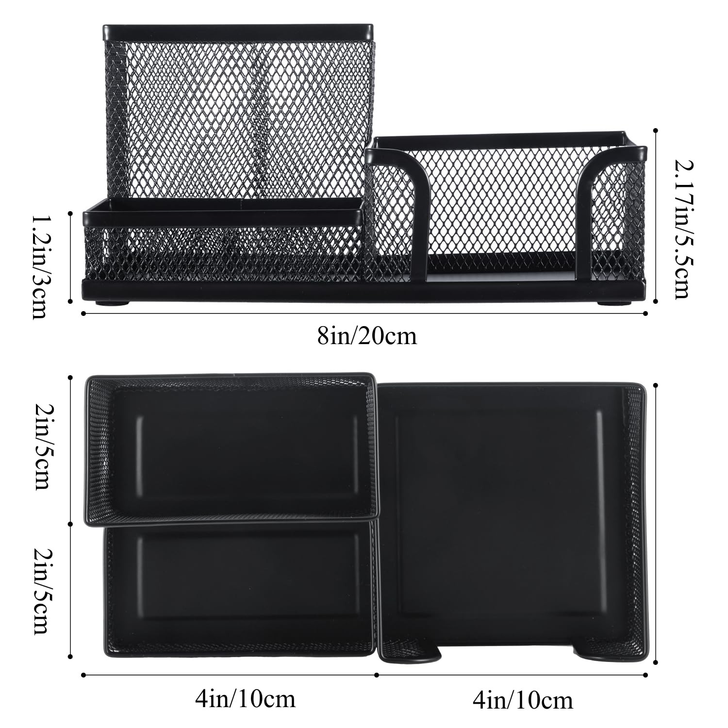 Desk Organizer With Sticky Notes Holder, Metal Mesh Pen Cup Black