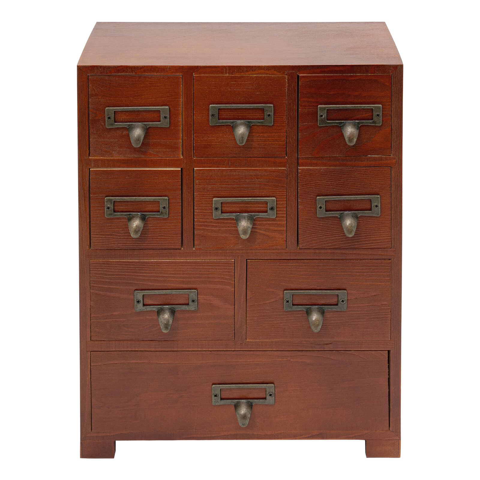 Dark Brown Retro Pine Wood Iron 9 Drawer Rectangular Storage Box Tabletop