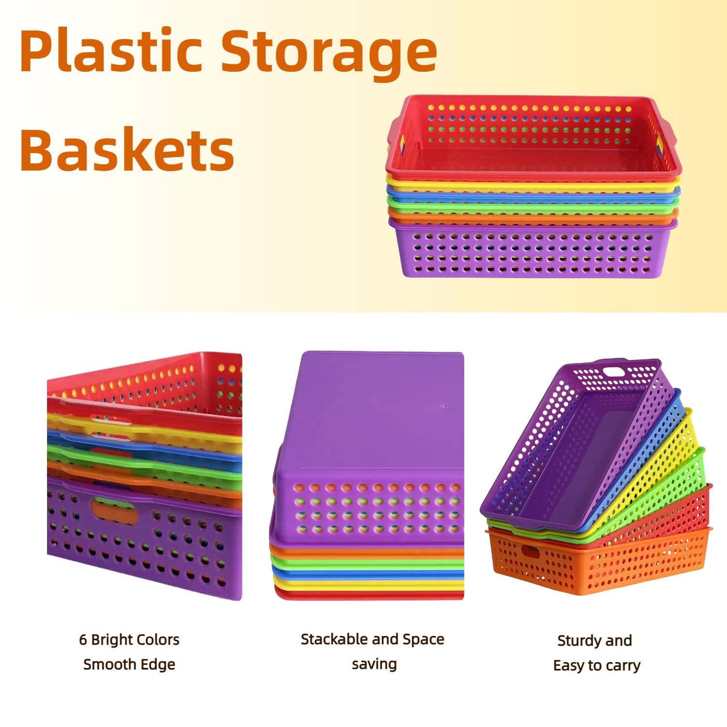 6 Pack Plastic Turn in Trays for Classroom, Colorful Storage Bin Basket Organ…