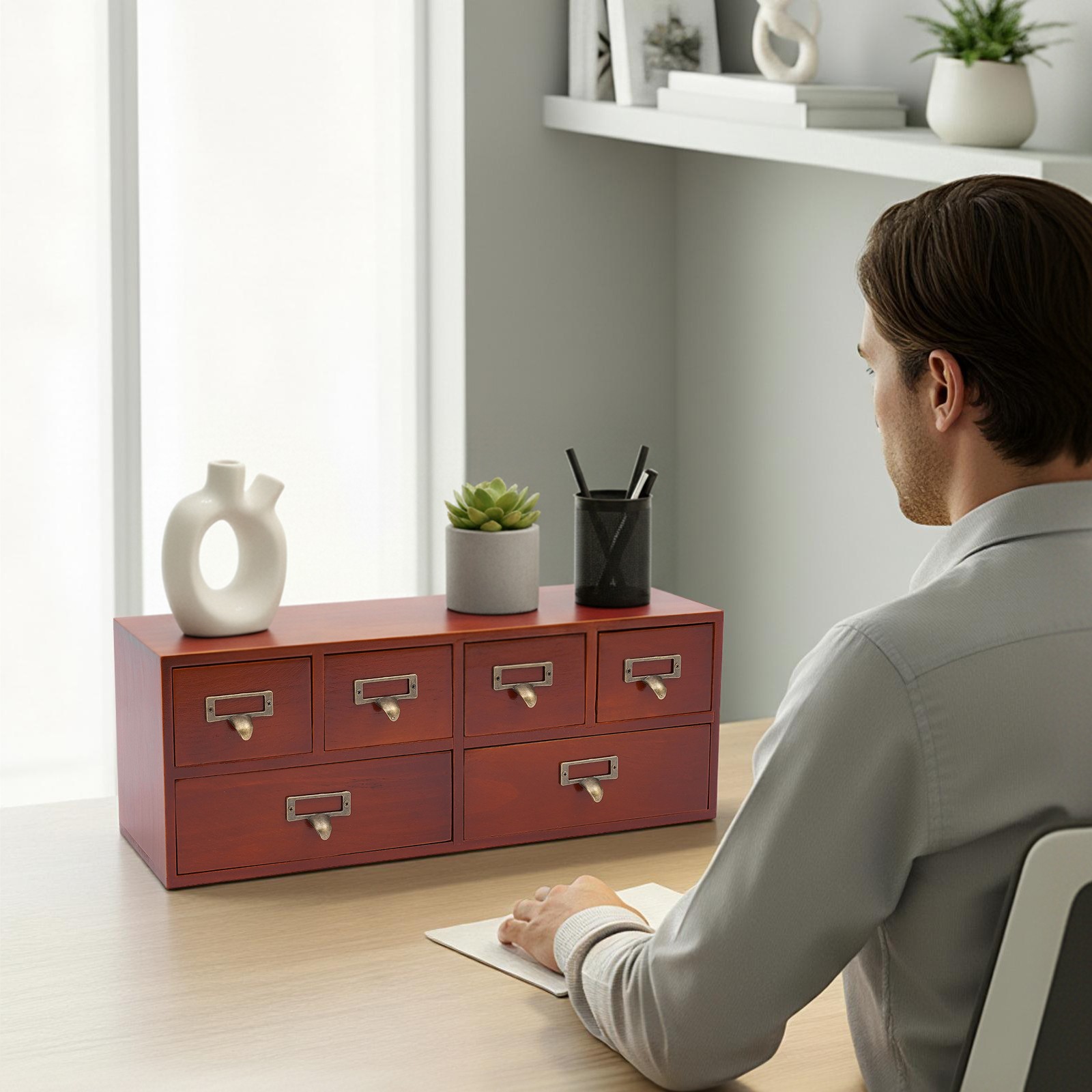 Retro Style Desktop Organizing Cabinet with 6 Drawers Desk Organizer Storage