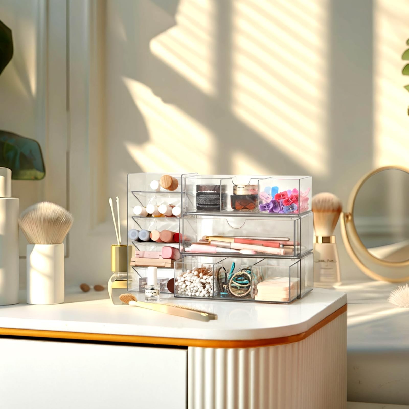 Kathfly 6 Pcs Medicine Cabinet Organizer Acrylic Stackable Clear Makeup clear