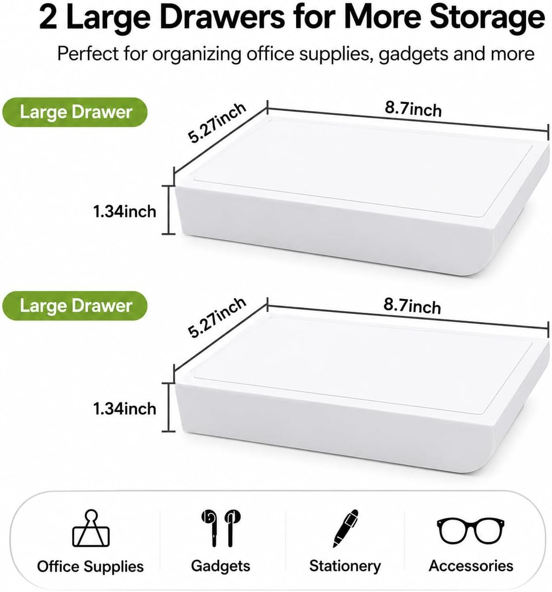 under Desk Drawer Organizer, 2 Pack Self Adhesive Slide Out Desk Storage Drawers