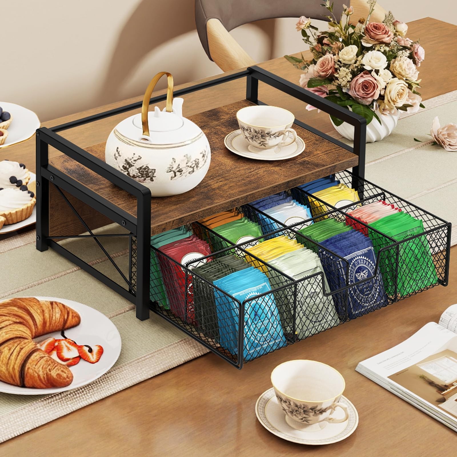 BCOZLUX Tea Bag Organizer, Wooden Organizers and Storage Box Rustic Brown