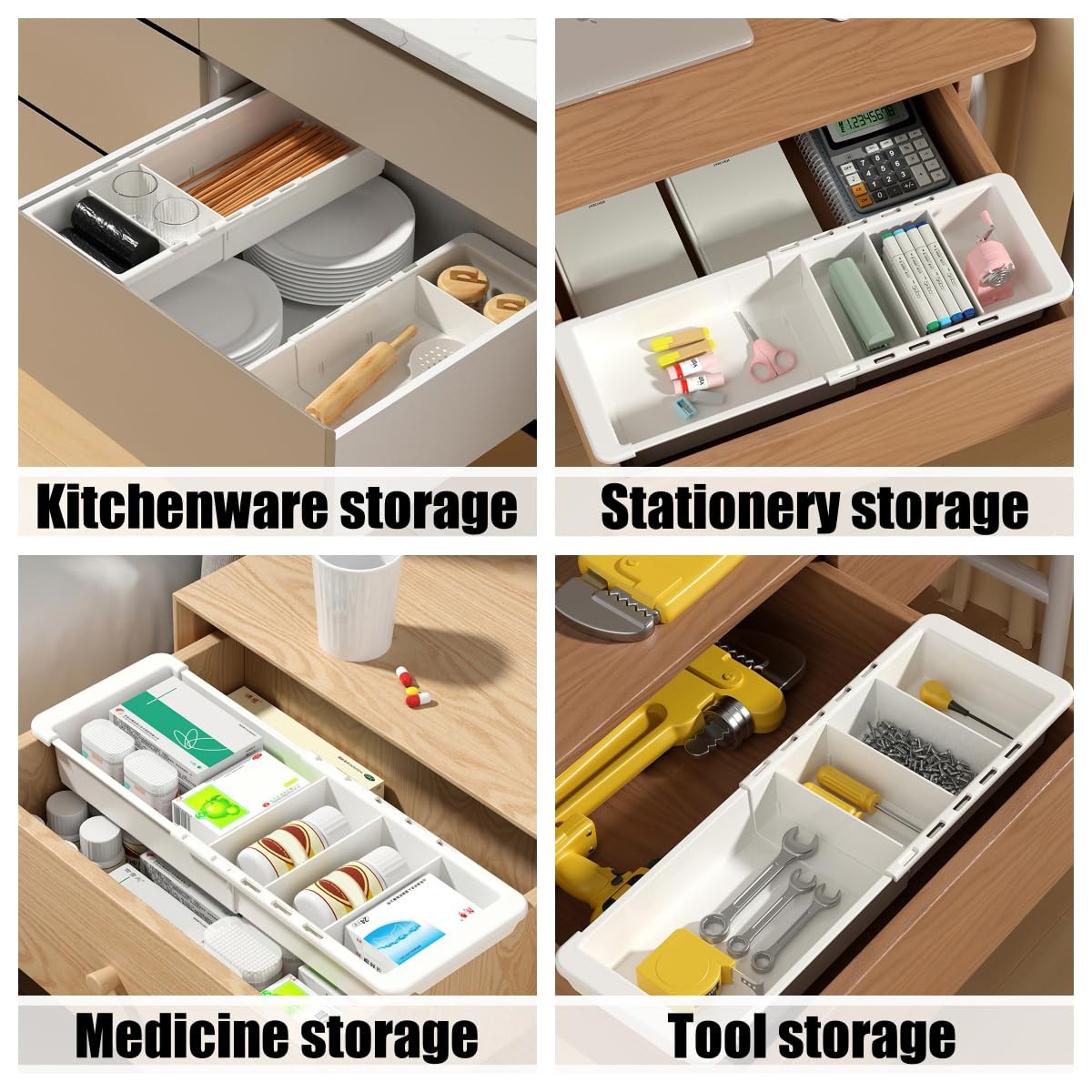 Expandable Drawer Organizer, 2 PCS Adjustable Drawer Organizer Trays, Drawer …
