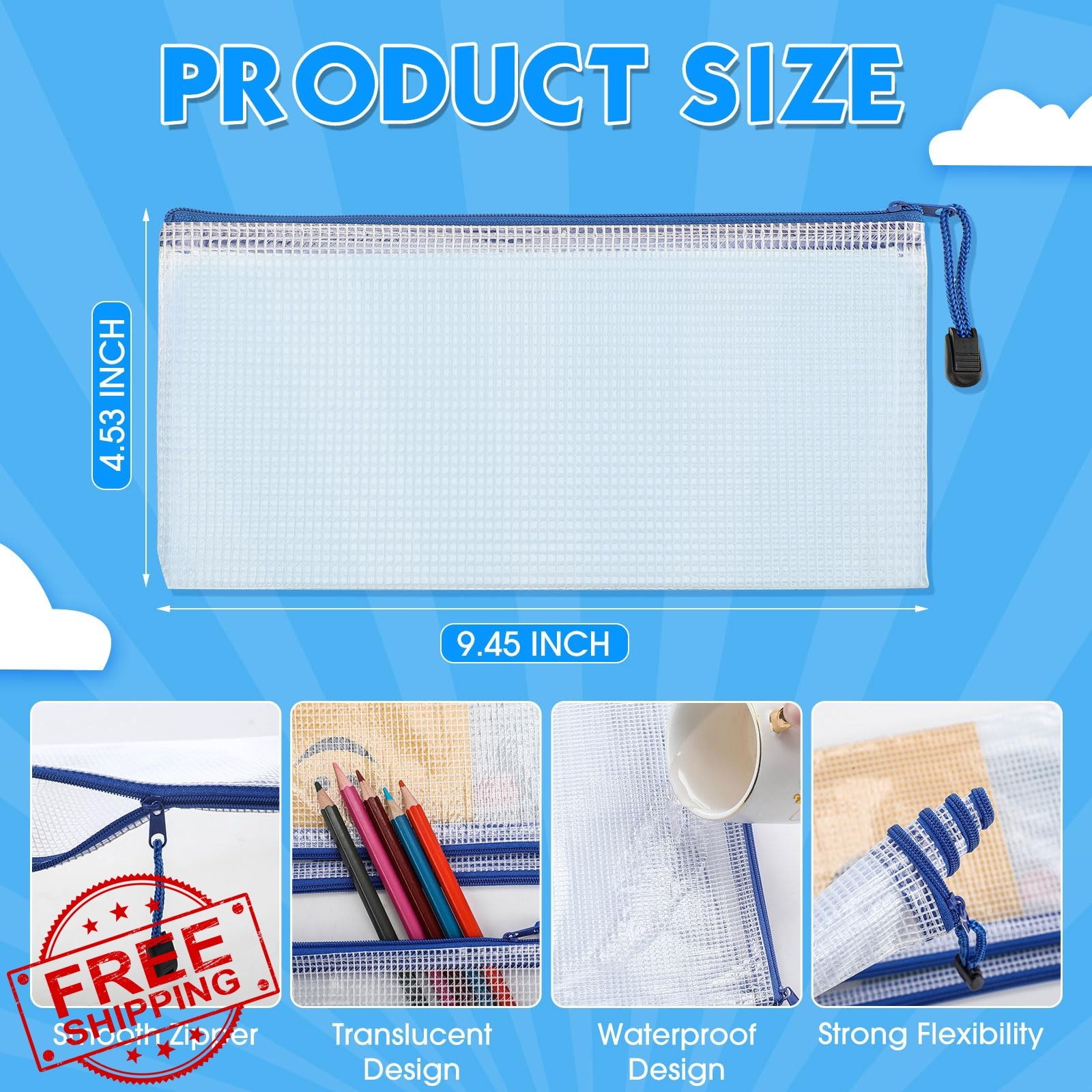 Handepo 100pk White Pouch Blue Zipper Mesh Pouches