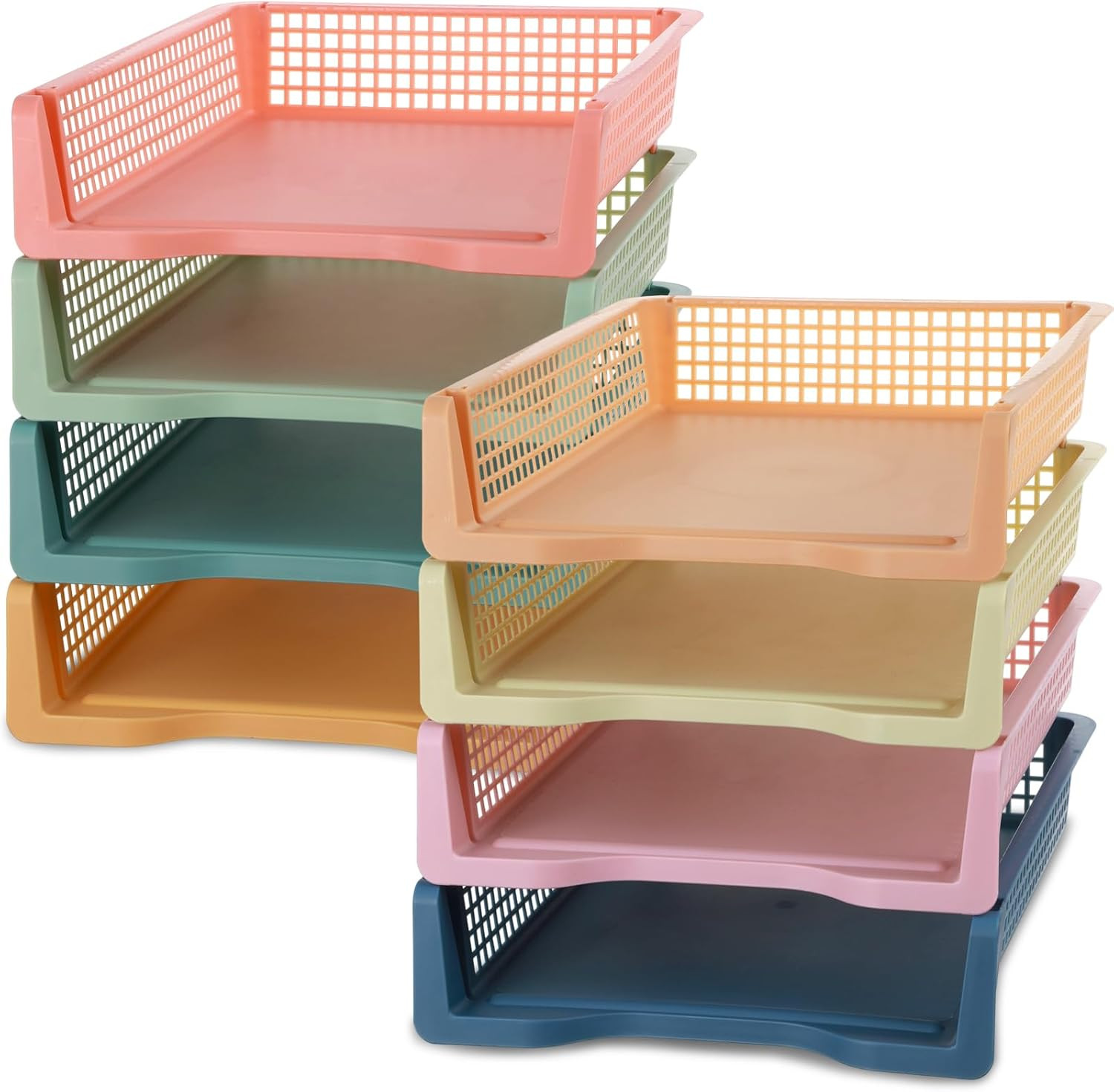 8 Pack Boho Plastic Turn in Paper Trays for Classroom Storage Bin Basket Organiz