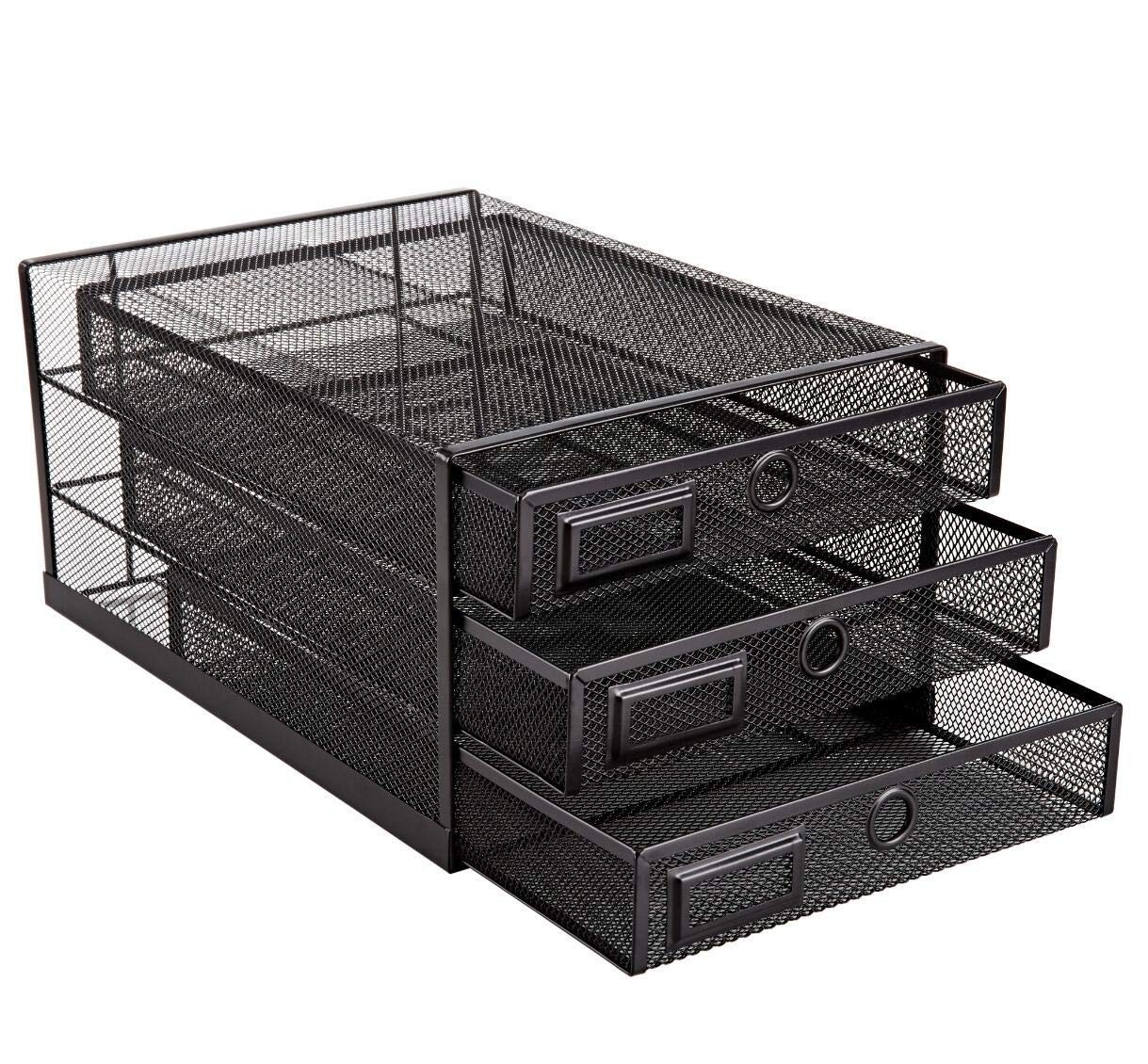 Annova Desk Organizer Wire Mesh 3 Tier Sliding Drawers Paper Black