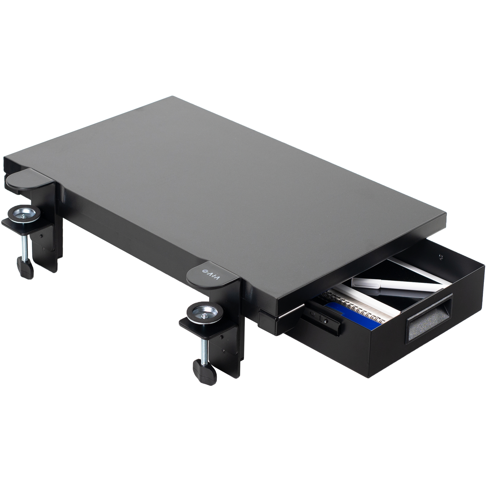 VIVO Black Premium Clamp-on 24″ x 14″ Desk Extension with Storage Drawer
