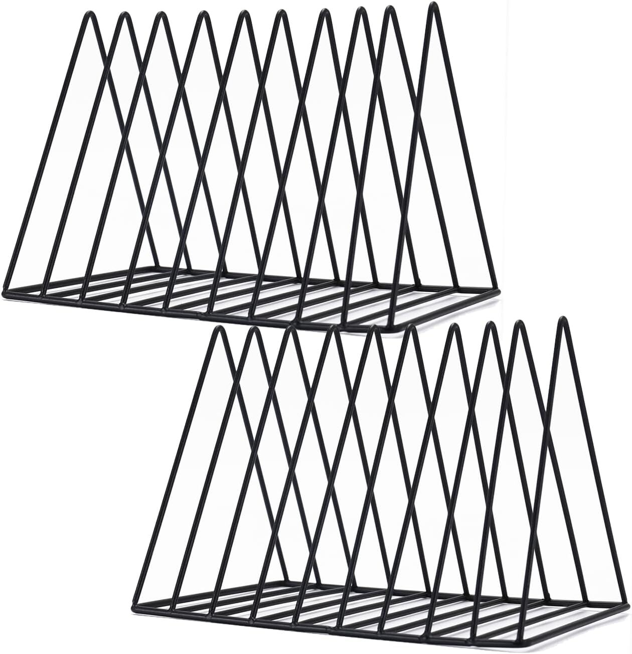 2 Pack 9 Slot Black Magazine Holder,Desktop File Sorter Organizer Triangle Bo…