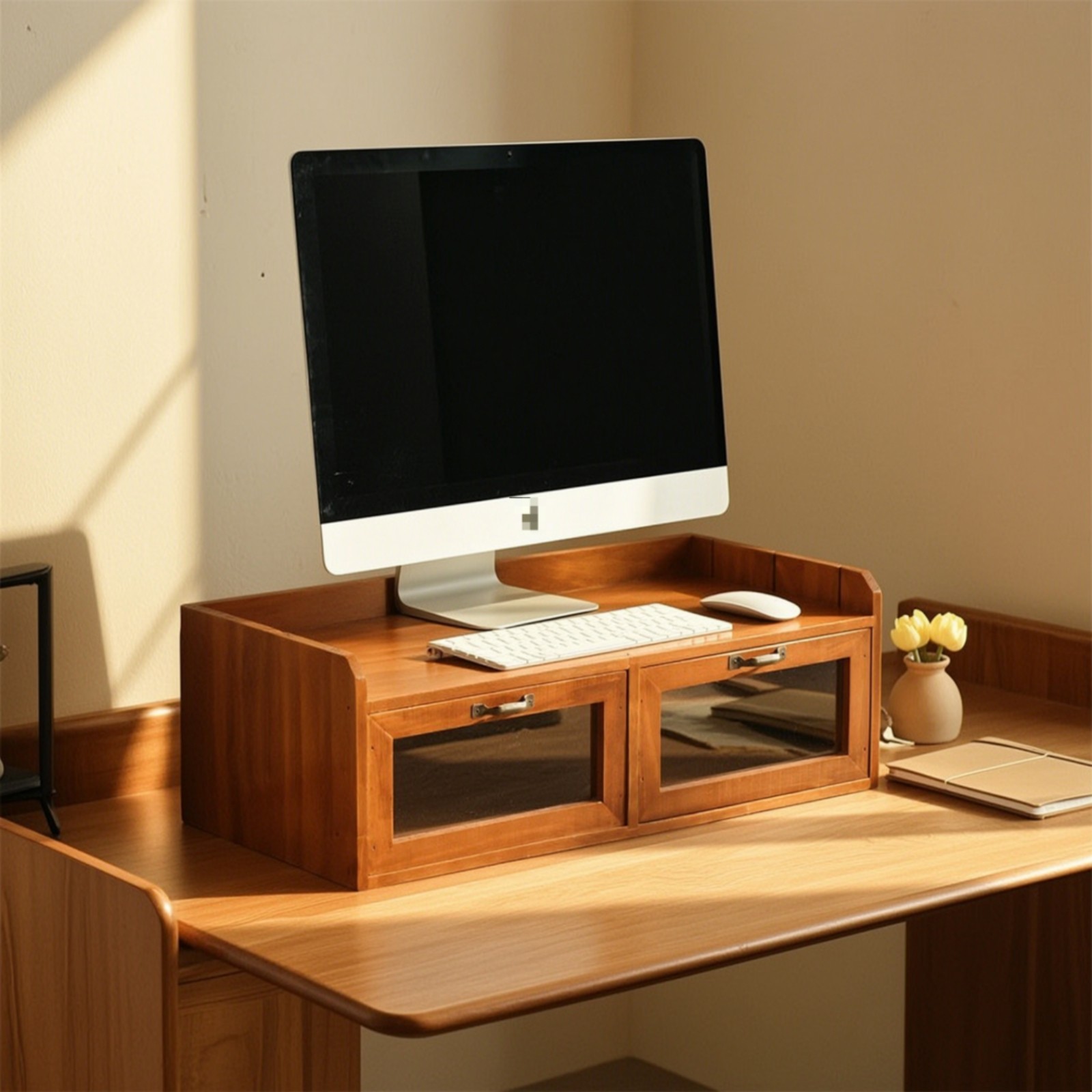 Monitor Riser with Drawers Retro Desk Organizer with Drawer Ergonomic for