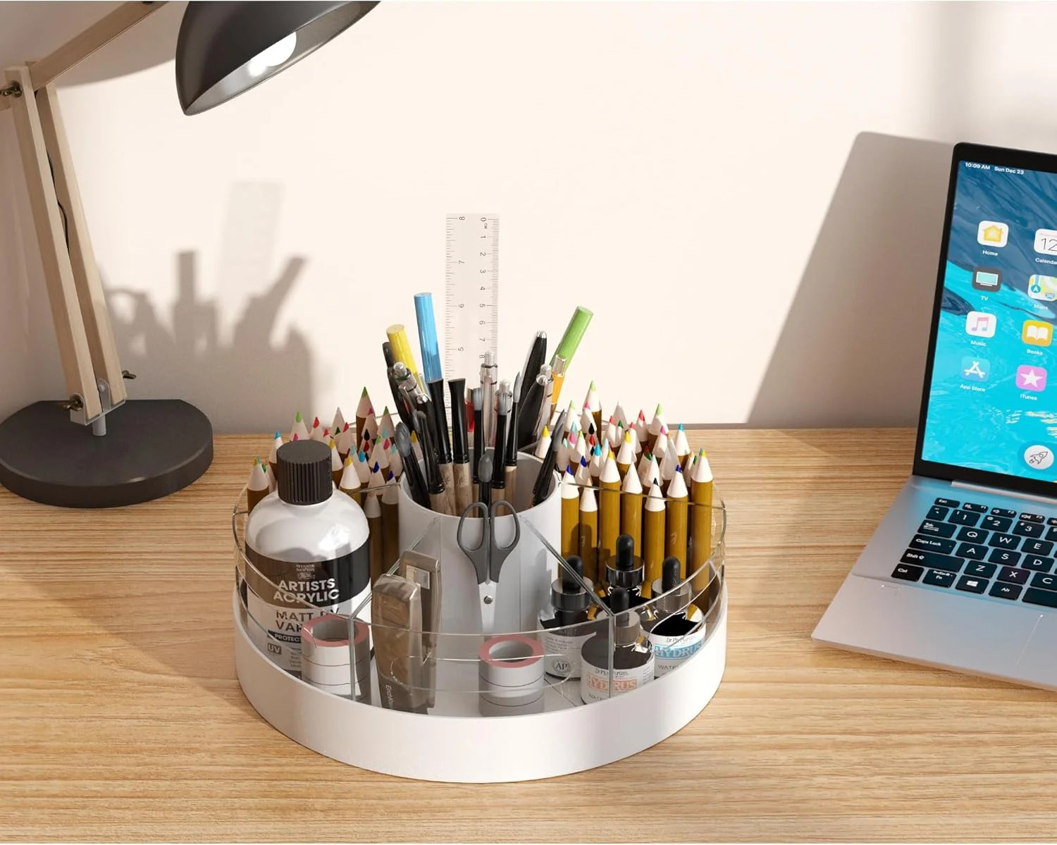 CraftGenes Rotating Pencil Organizer for Desk, 360 Smooth Spinning Marker Organi