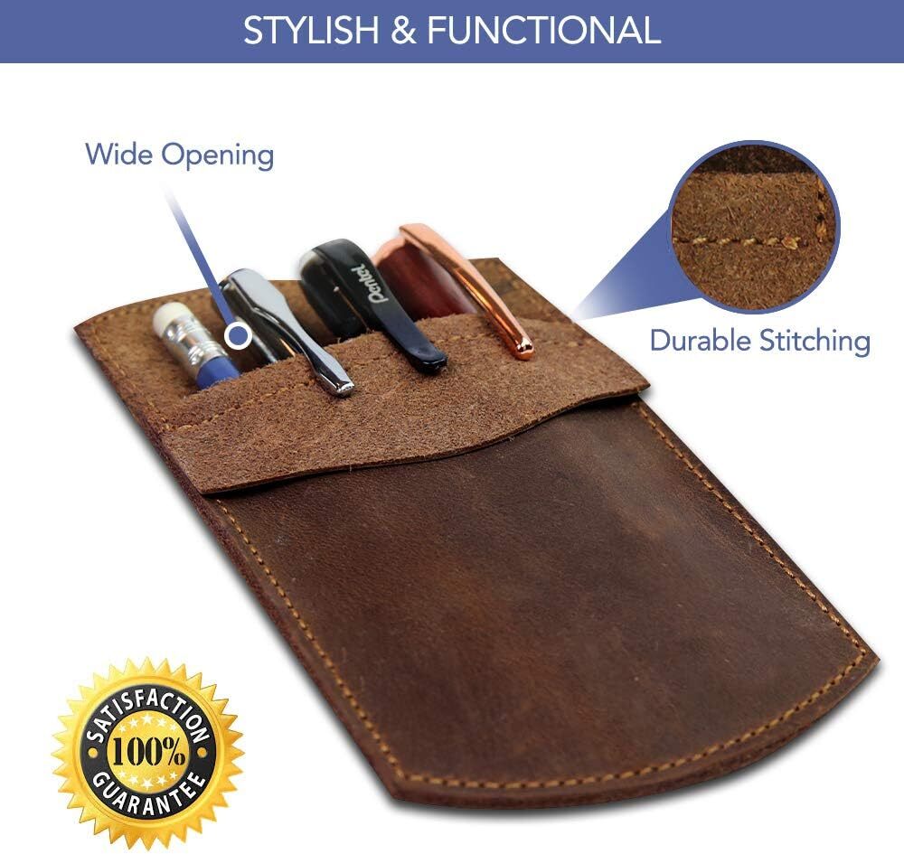 Genuine Leather Pocket Protector – Handmade Leather Pen and Pencil Pocket