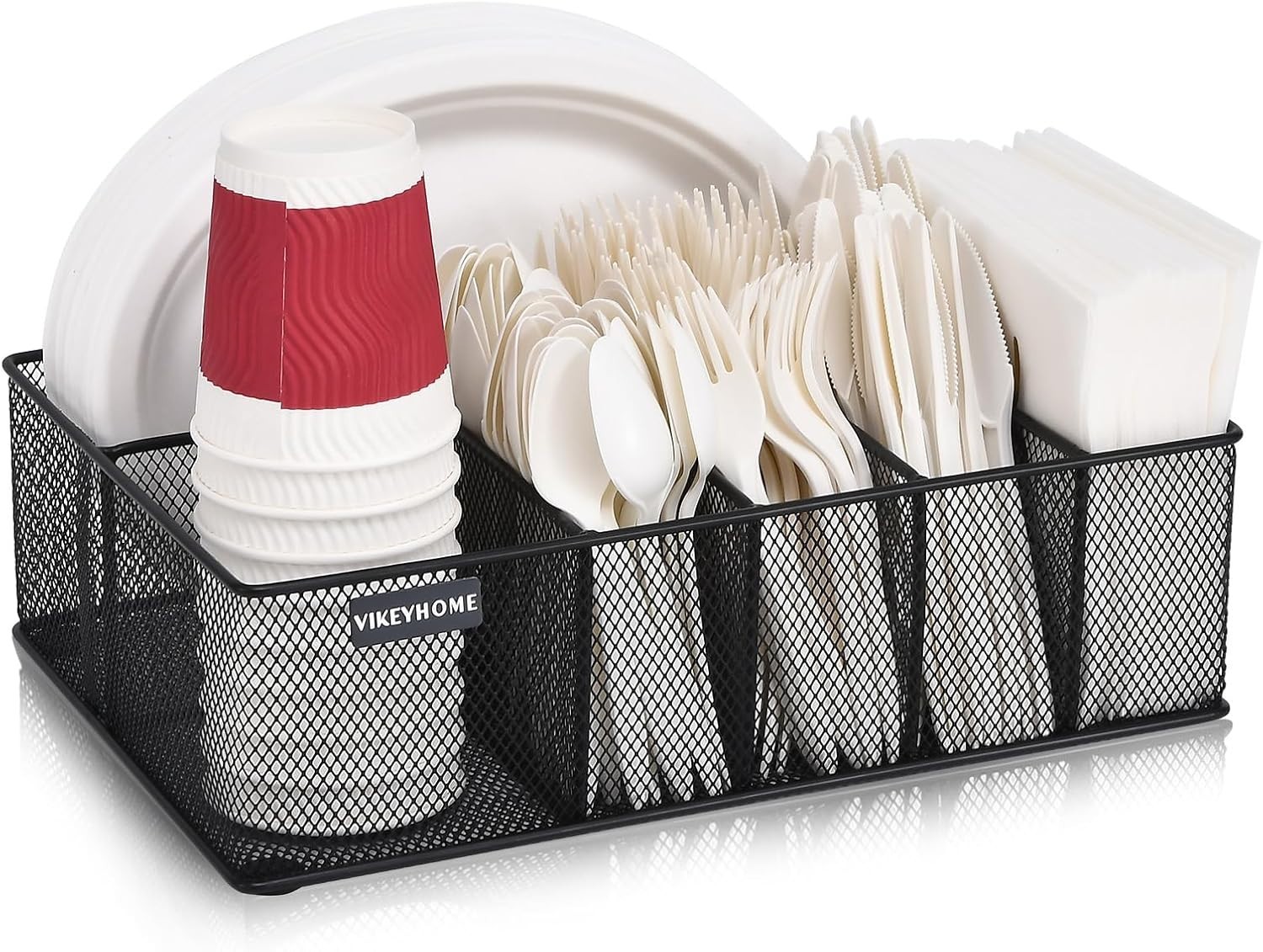Durable Metal 6-Compartment Caddy for Plates, Cups, Utensils – Camping Essential