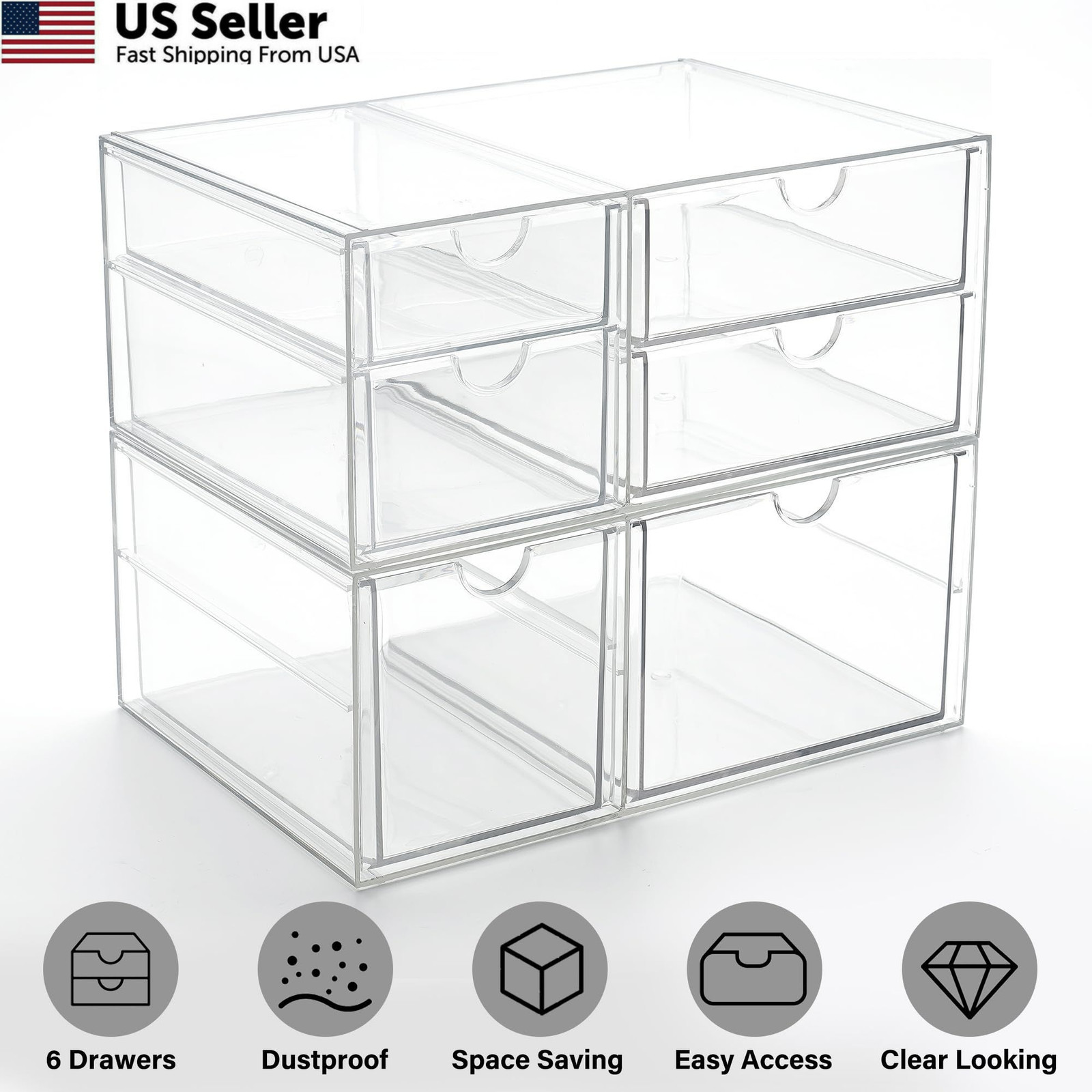 Prsildan Acrylic Drawer Makeup Organizer with 6 Drawers (Not for Transparent
