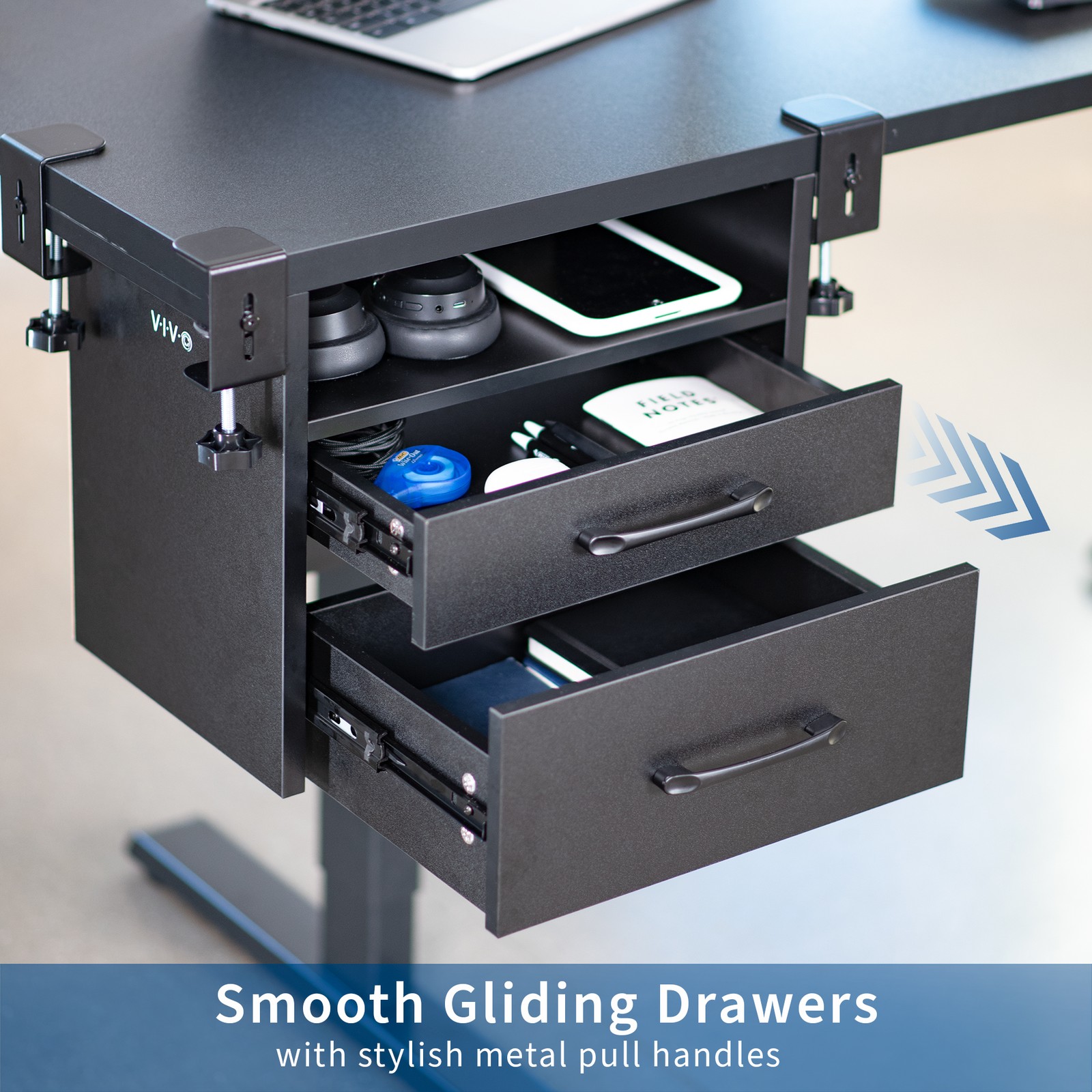 VIVO Black Corner Clamp-on Desk Drawer & Shelf System