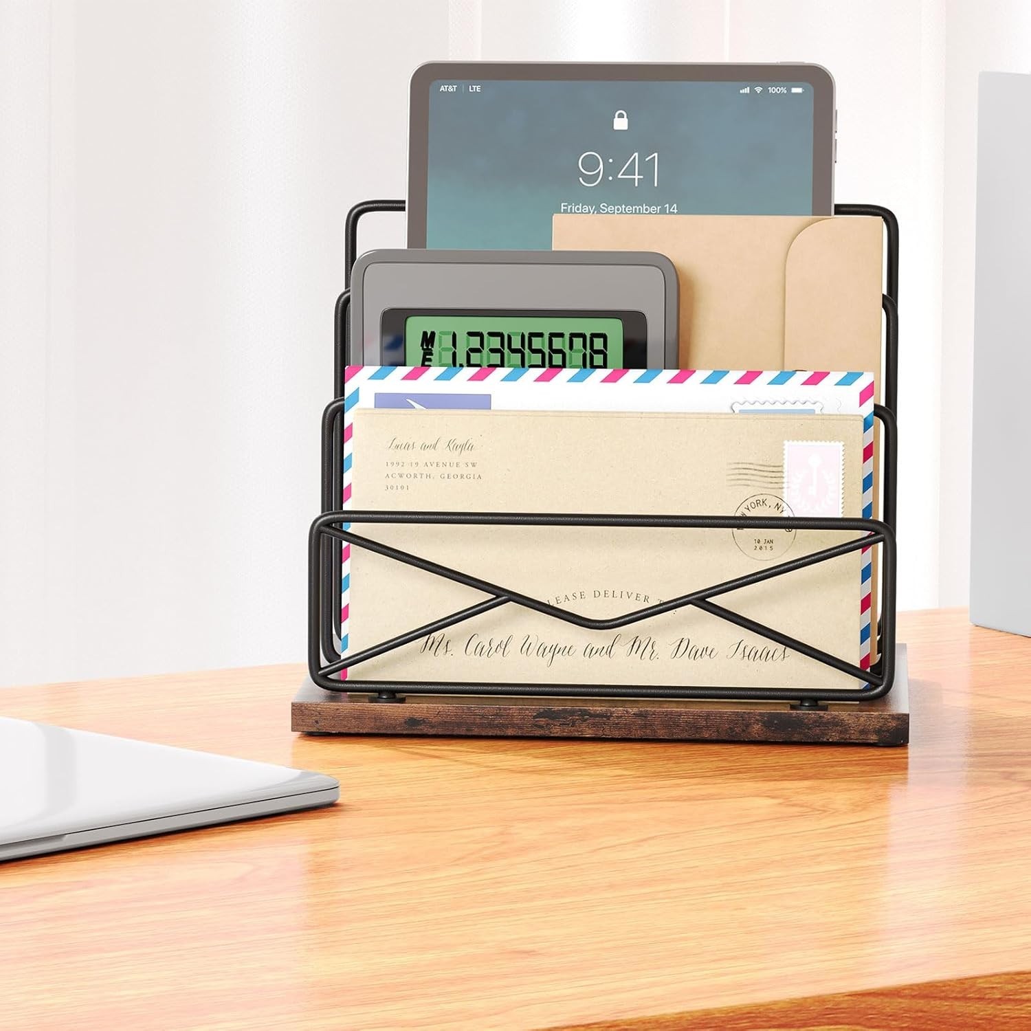 Desktop Mail Sorters Desk Mail Organizer-with 2/3 Slot Matte Black Metal Desktop