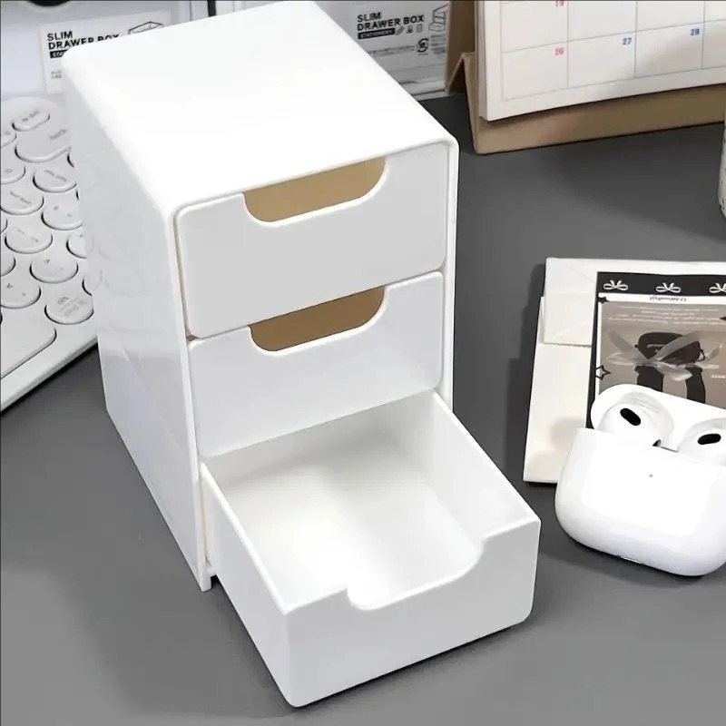 1pc 3-Tier Desktop Organizer with Drawers, Plastic Storage Box for Stationery/Sc