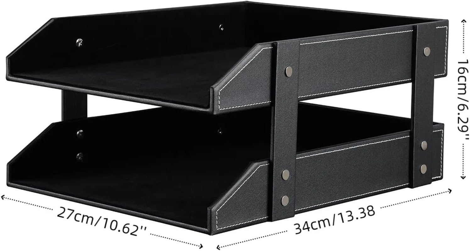 Letter Tray, Leather Paper Organizer Tray, Wooden Desk File Holder, Desktop File