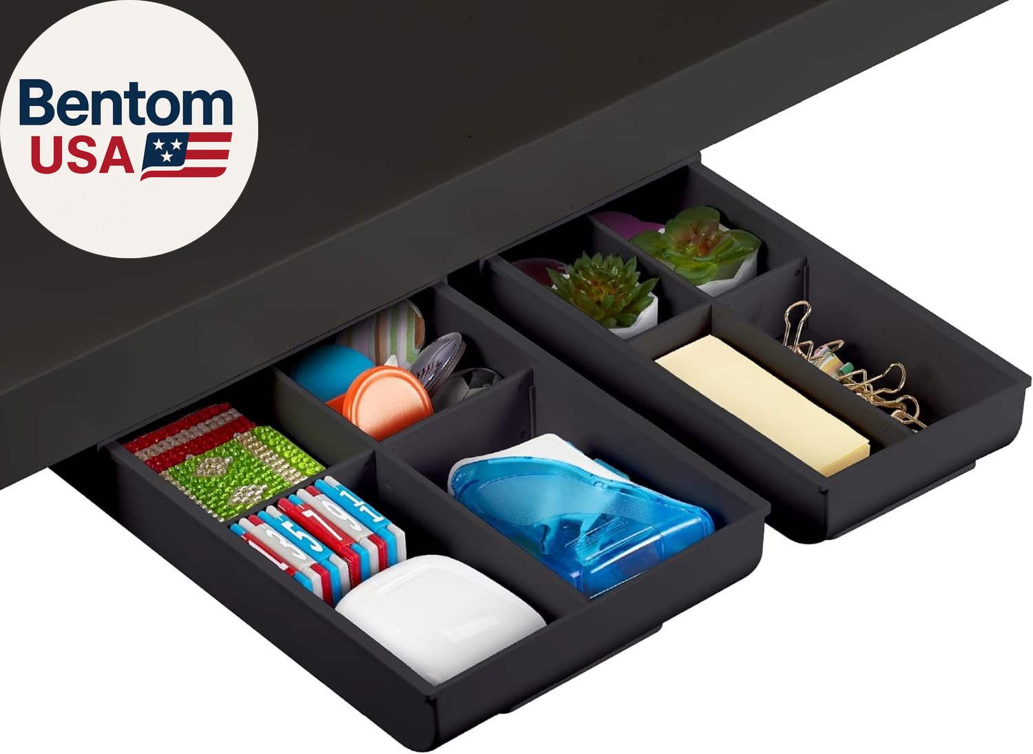 Konnect under Desk Drawer, Self-Adhesive Slide Out Storage Organizer with 4 Cust