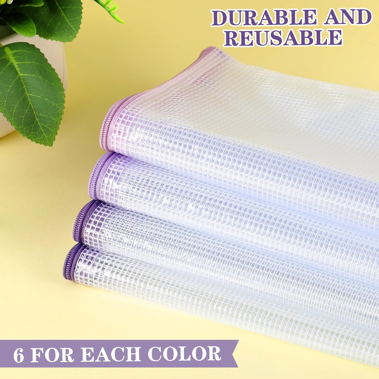 24 Pack Purple Mesh Zipper Pouch Bags, A4 Size Clear Mesh Zipper Storage Bags Bu