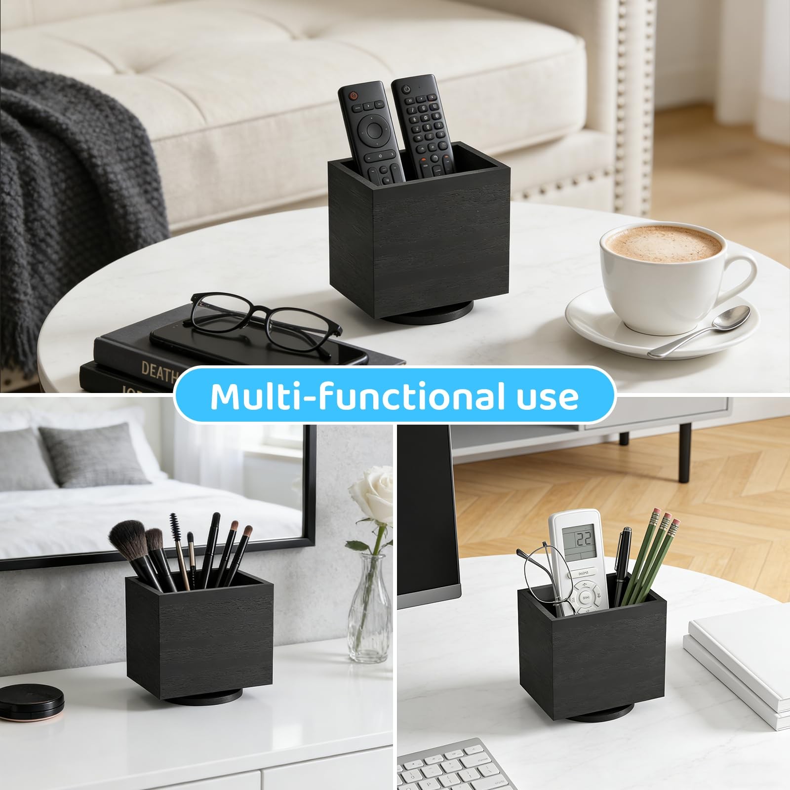 360° Rotating Remote Control Holder, Wooden TV Remote Holder for Table, Desk …