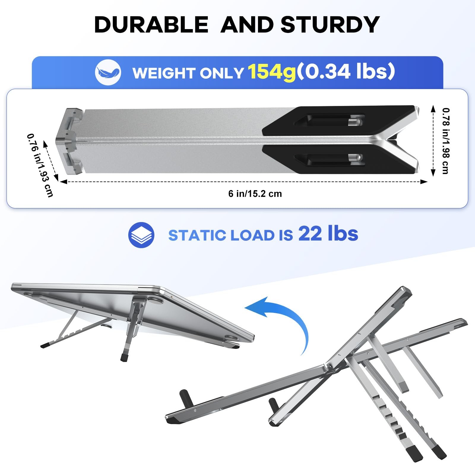 POPOACTI Foldable Laptop Stand, Ergonomic Aluminum Desktop Holder small, Grey