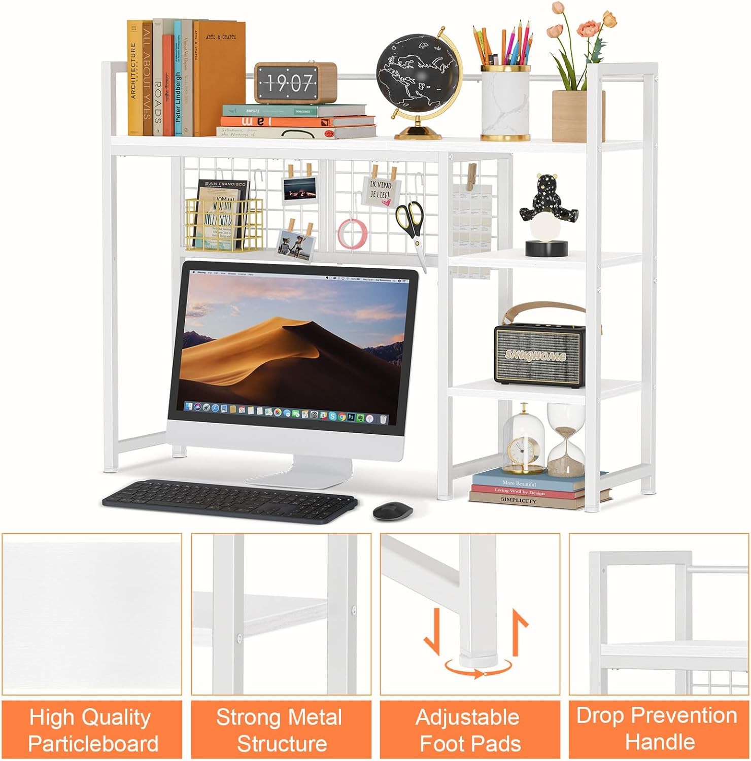 Desktop organizer,38.6inch desktop storage rack,computer monitor organizer white