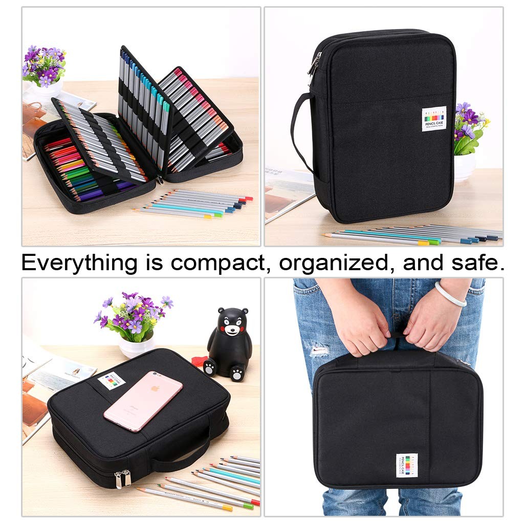 Colored Pencil Case 220 Slots Pen Pencil Bag Organizer with Handy Wrap Portab…