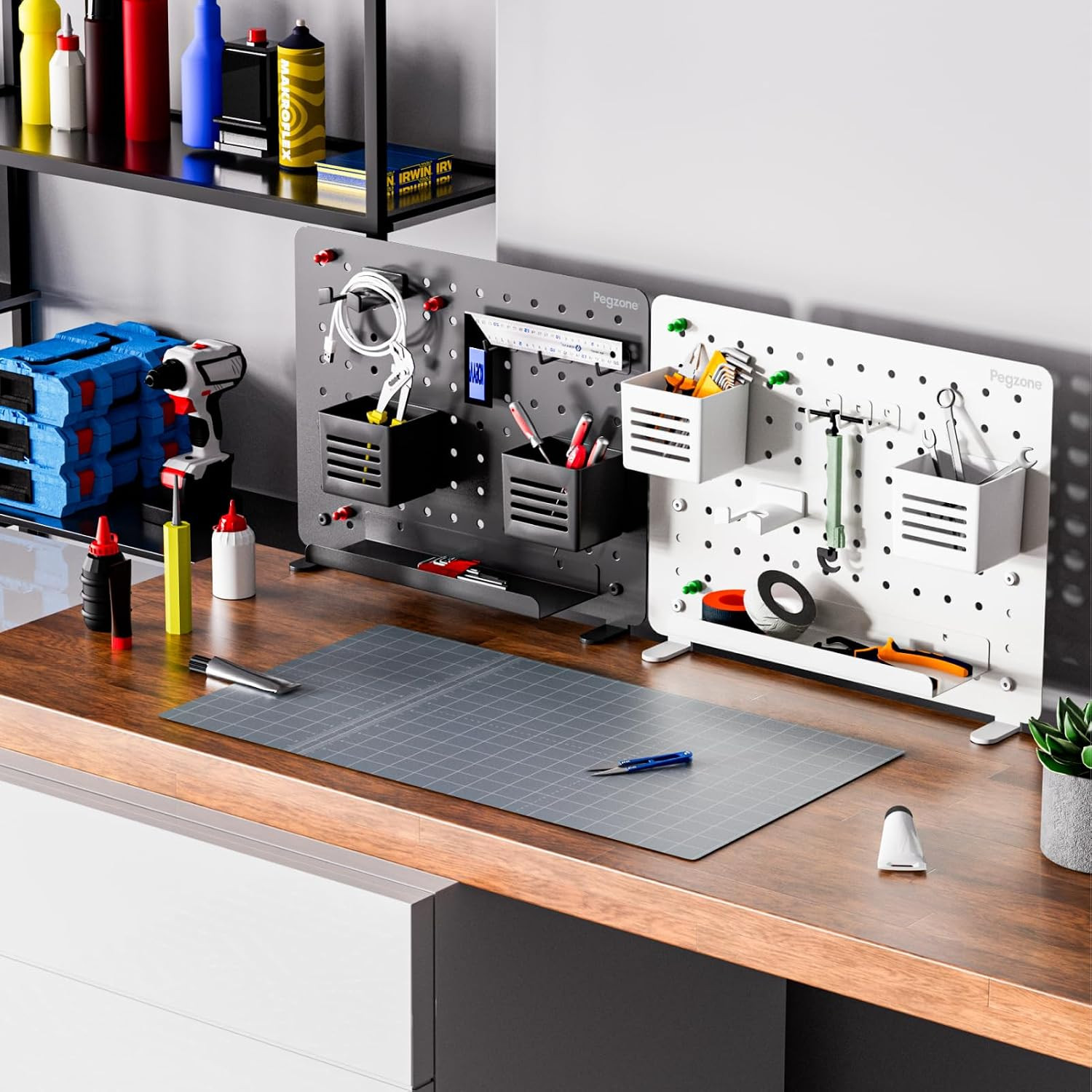Clamp-On Desk Pegboard, Desk Organizer for Office Gaming Home, Magnetic Metal Pe
