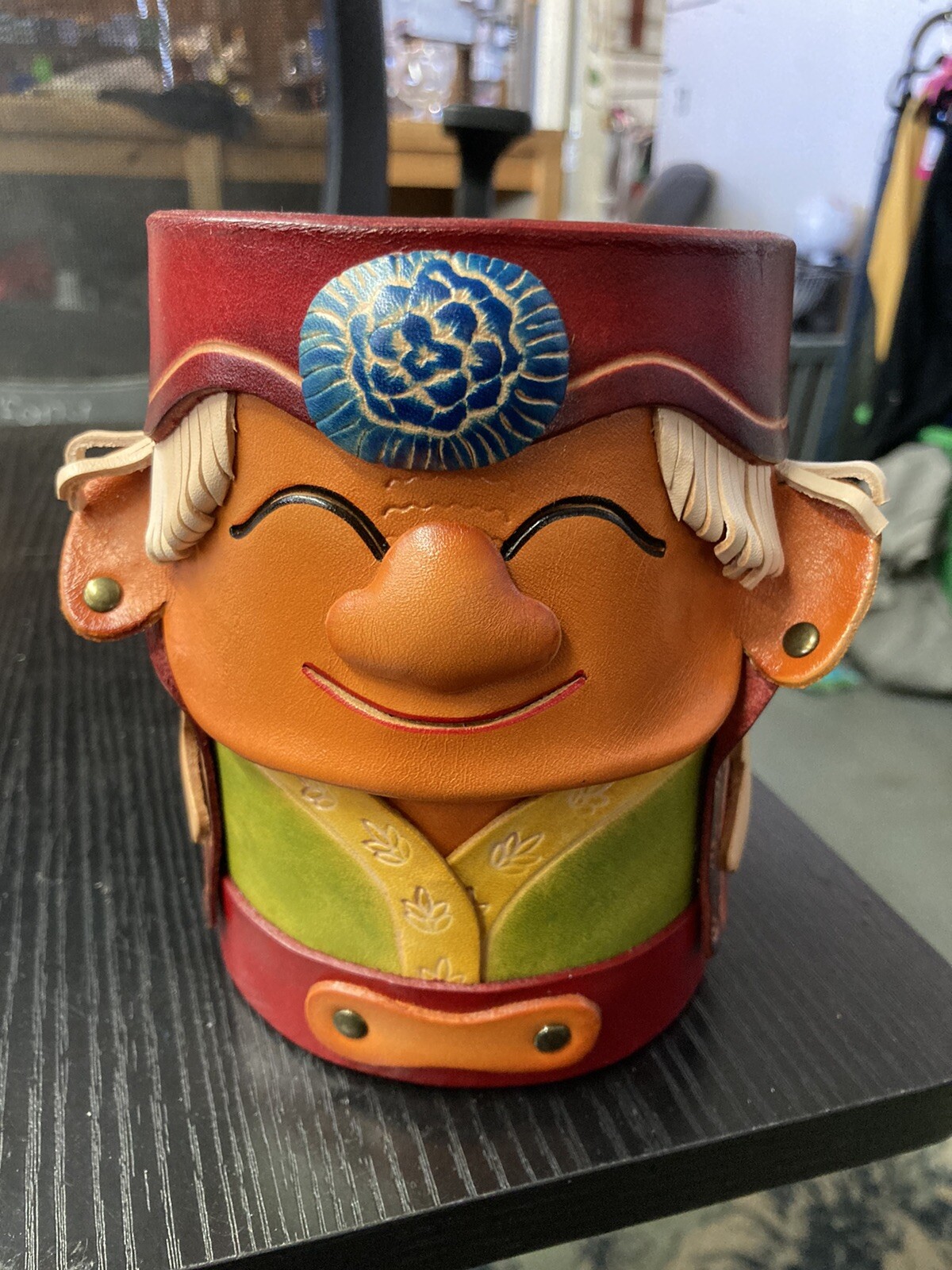 Grandmother Woman Leather Pencil Holder Storage Deco H2 Folk Hobo Hippy Fun Cute