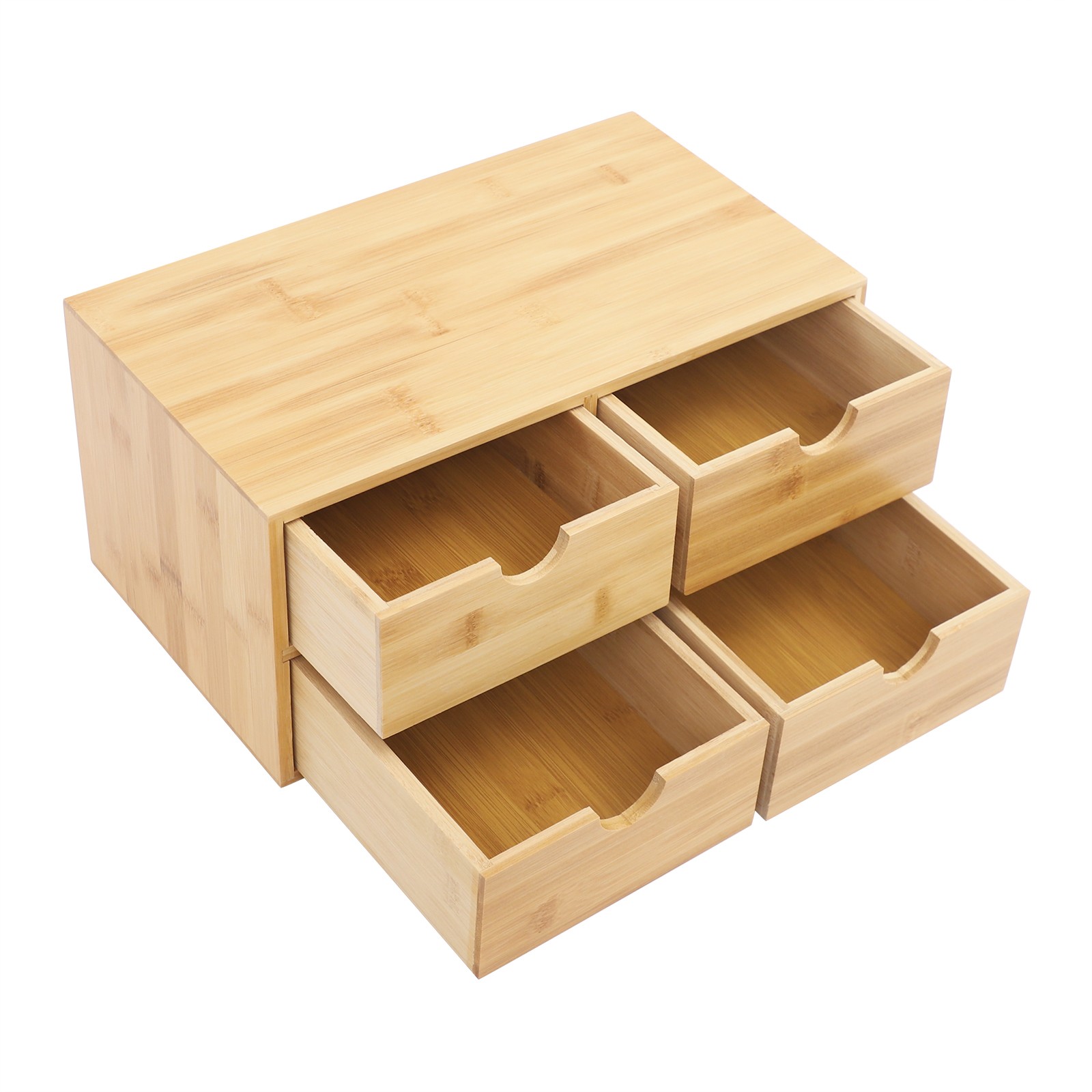 Bamboo Desk Organizer with 4 Drawers, Office Tabletop Storage Organization Box