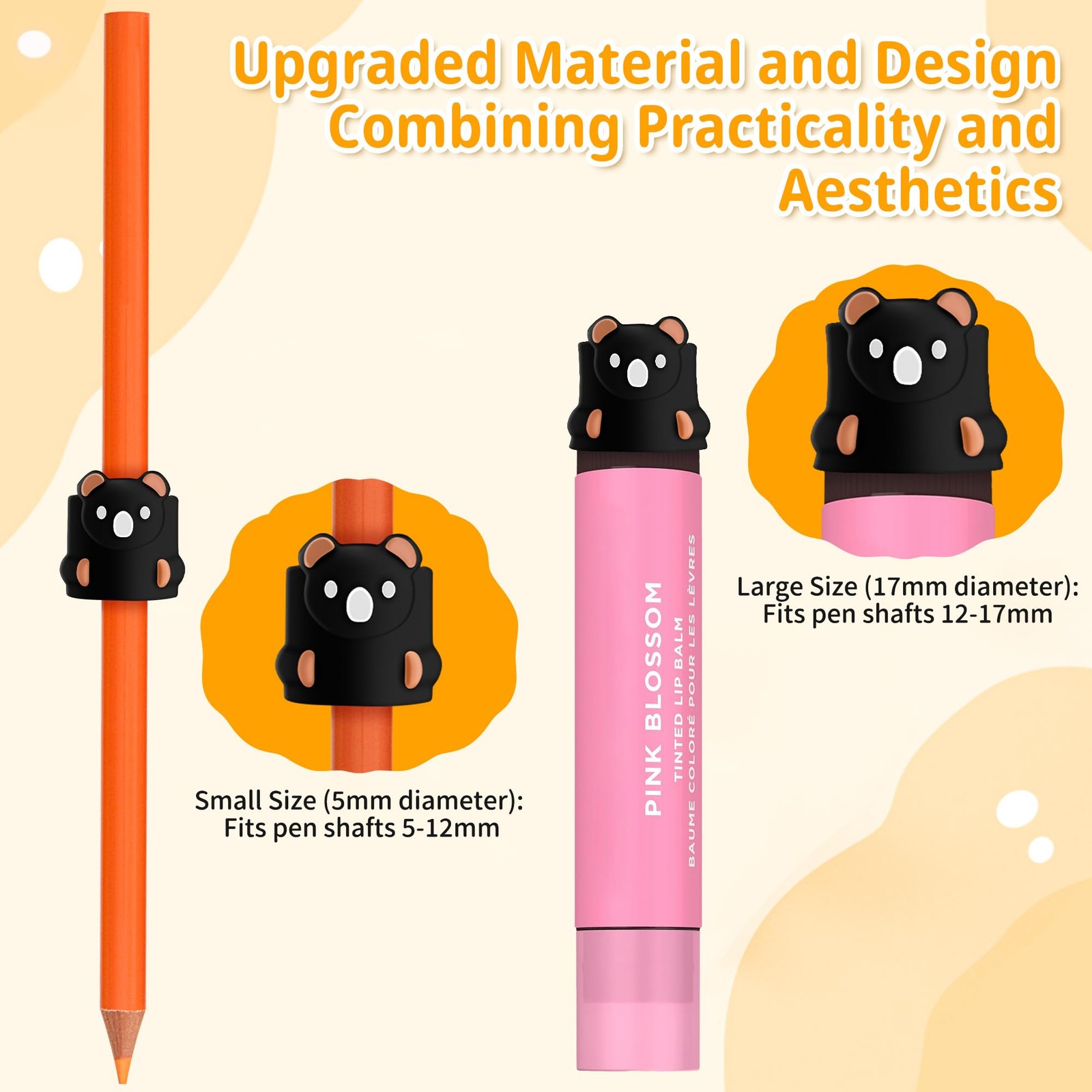 3PCS Silicone Strong Magnetic Pen Pencil Holder,Cute Bear Design,Holds 0.2″-0…
