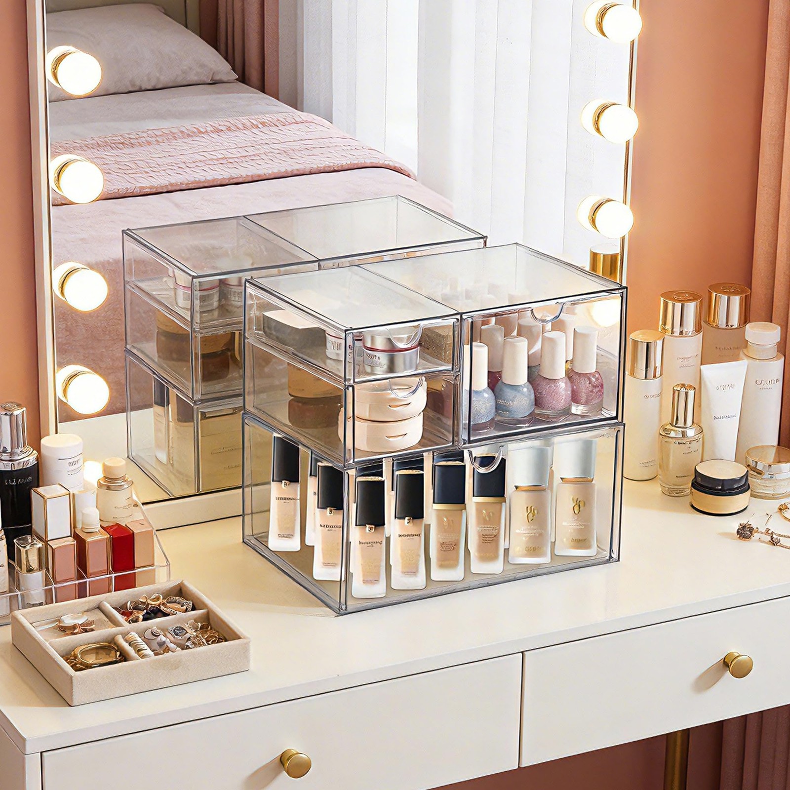 Prsildan Acrylic Drawer Makeup Organizer with 4 4 Drawers, Transparent