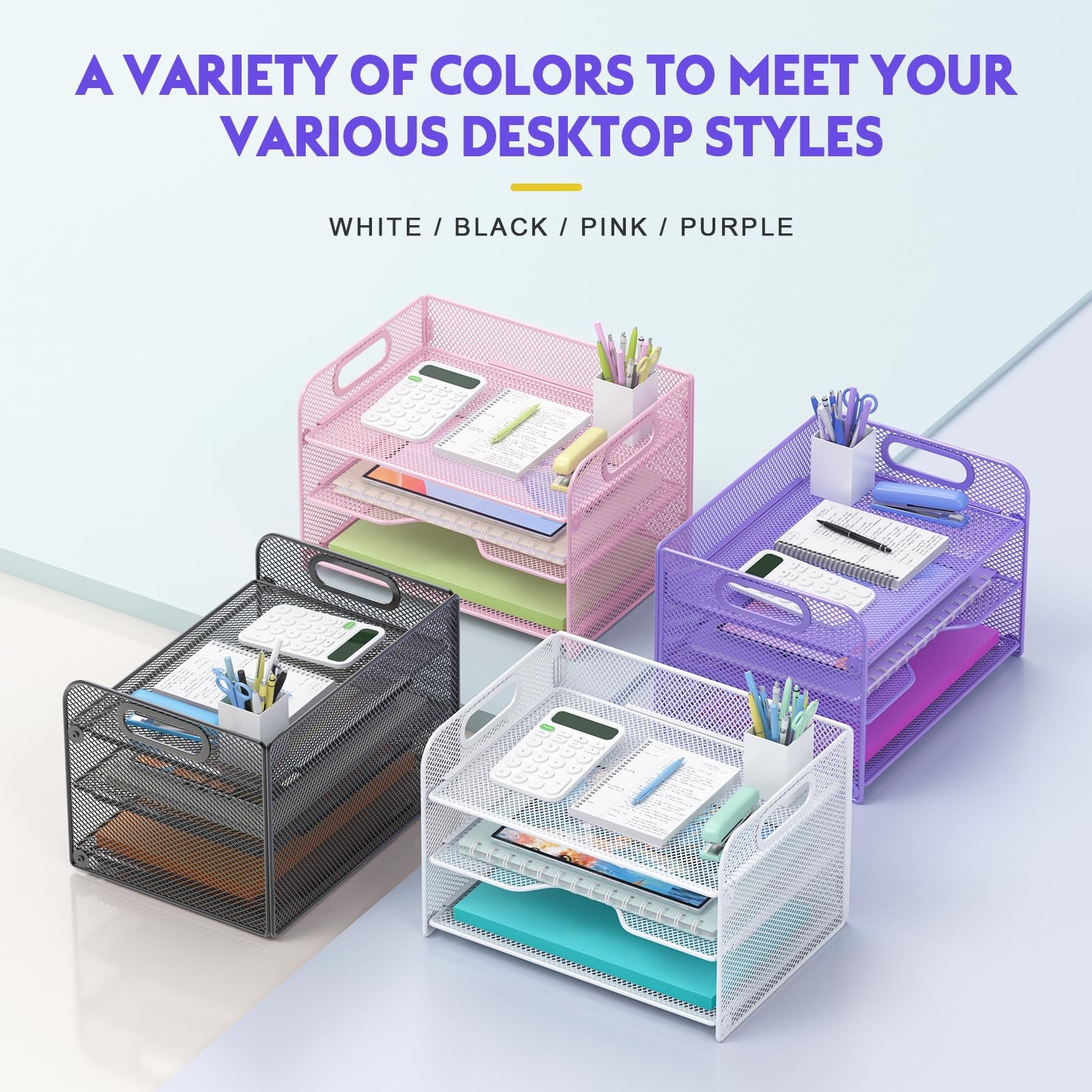 Samstar 3 Tier Purple Letter Tray 13.5″ x 10″ x 1.6″, 3 Pack of 1
