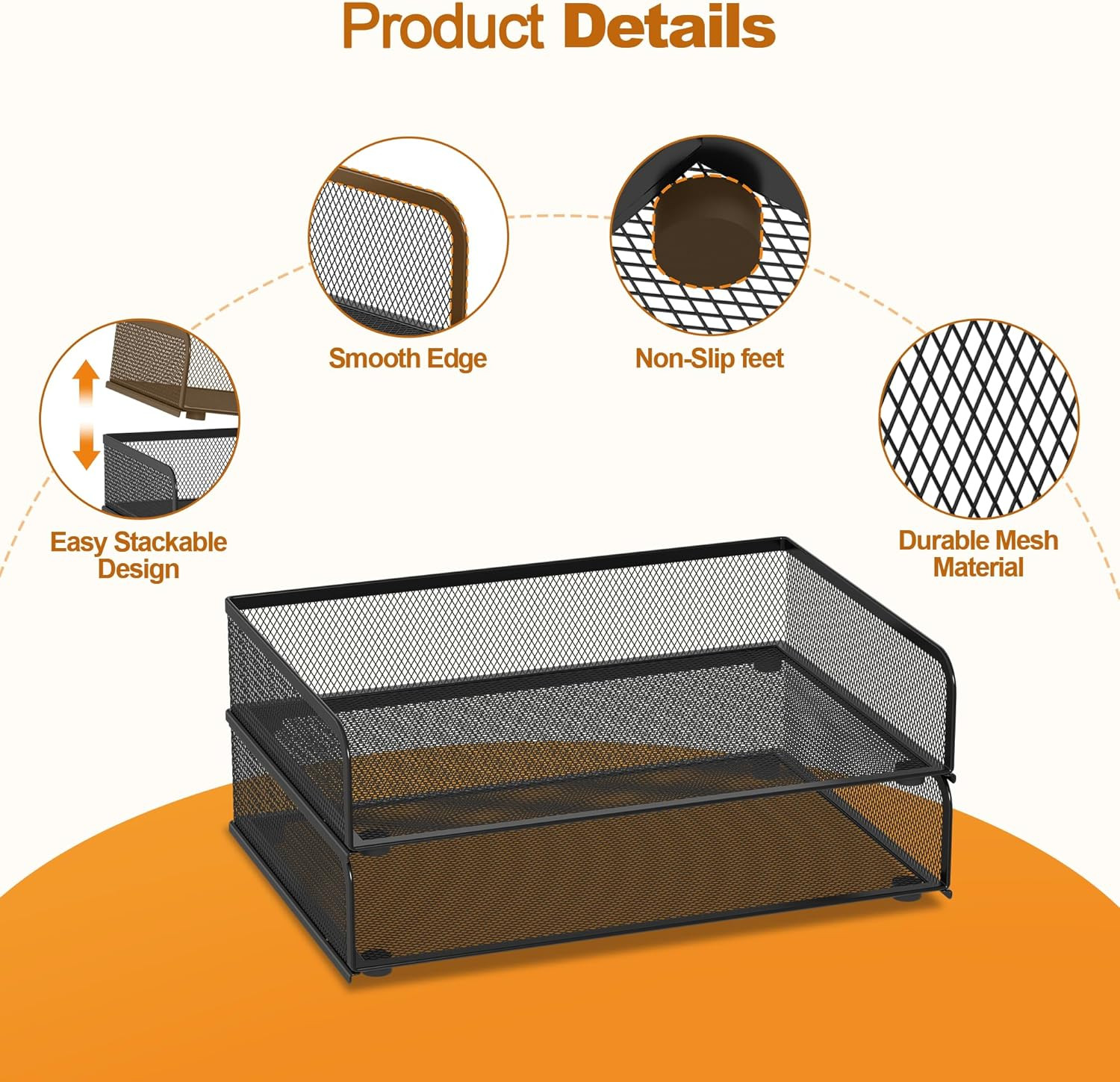 2-Pack Metal Mesh Stackable Paper Letter Trays Organizer for Classroom,Office De