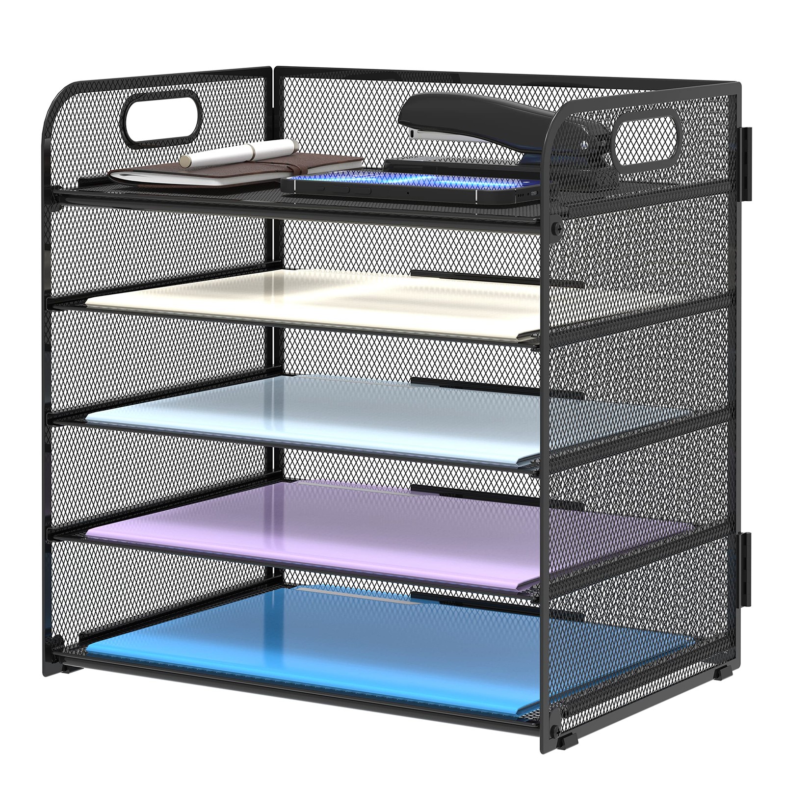 5 Trays Organizer Letter Tray with Handle-Mesh Desk File Holders, Sorter Desk…