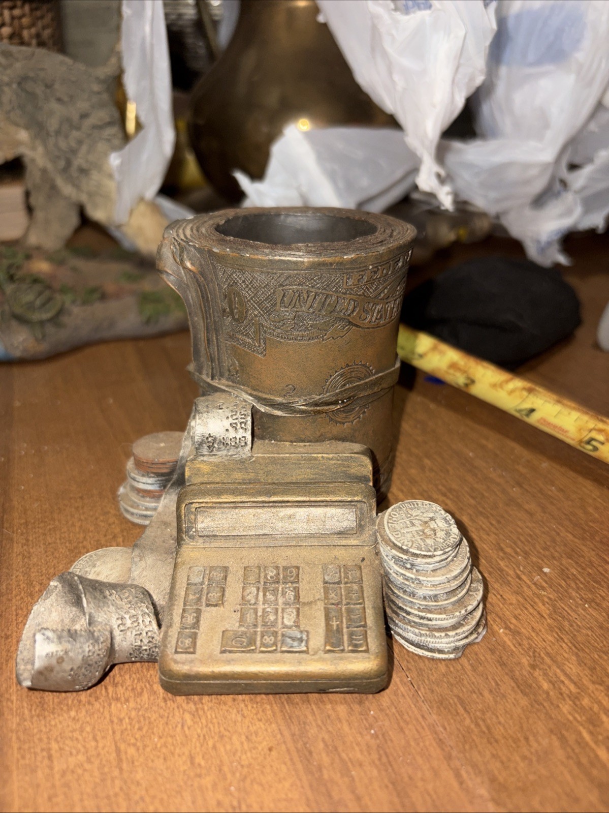 Vintage Style Desk Organizer With $20 Bill And Mini Calculator