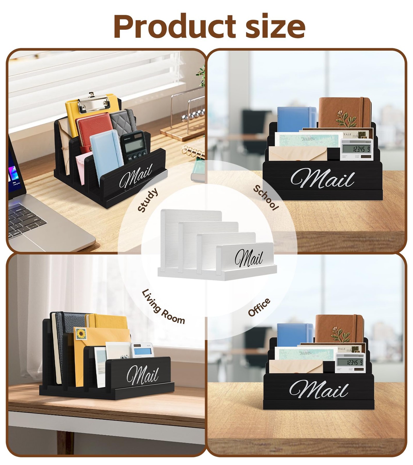 Wooden Mail Organizer Desk 3Slot Letter Sorter Vertical Bill Document Folder