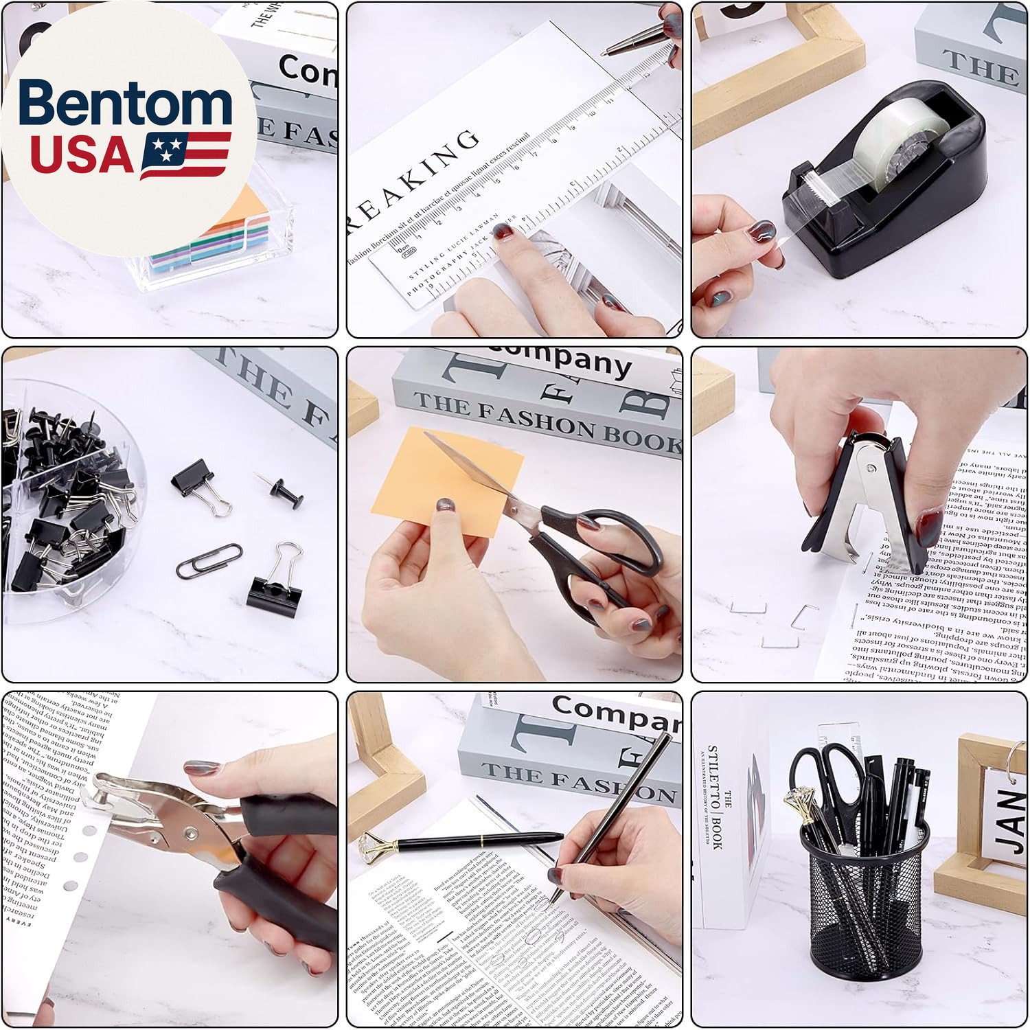 17 in 1 Black Desk Organizers and Accessories Set, 3 Office Desk Supplies Storag