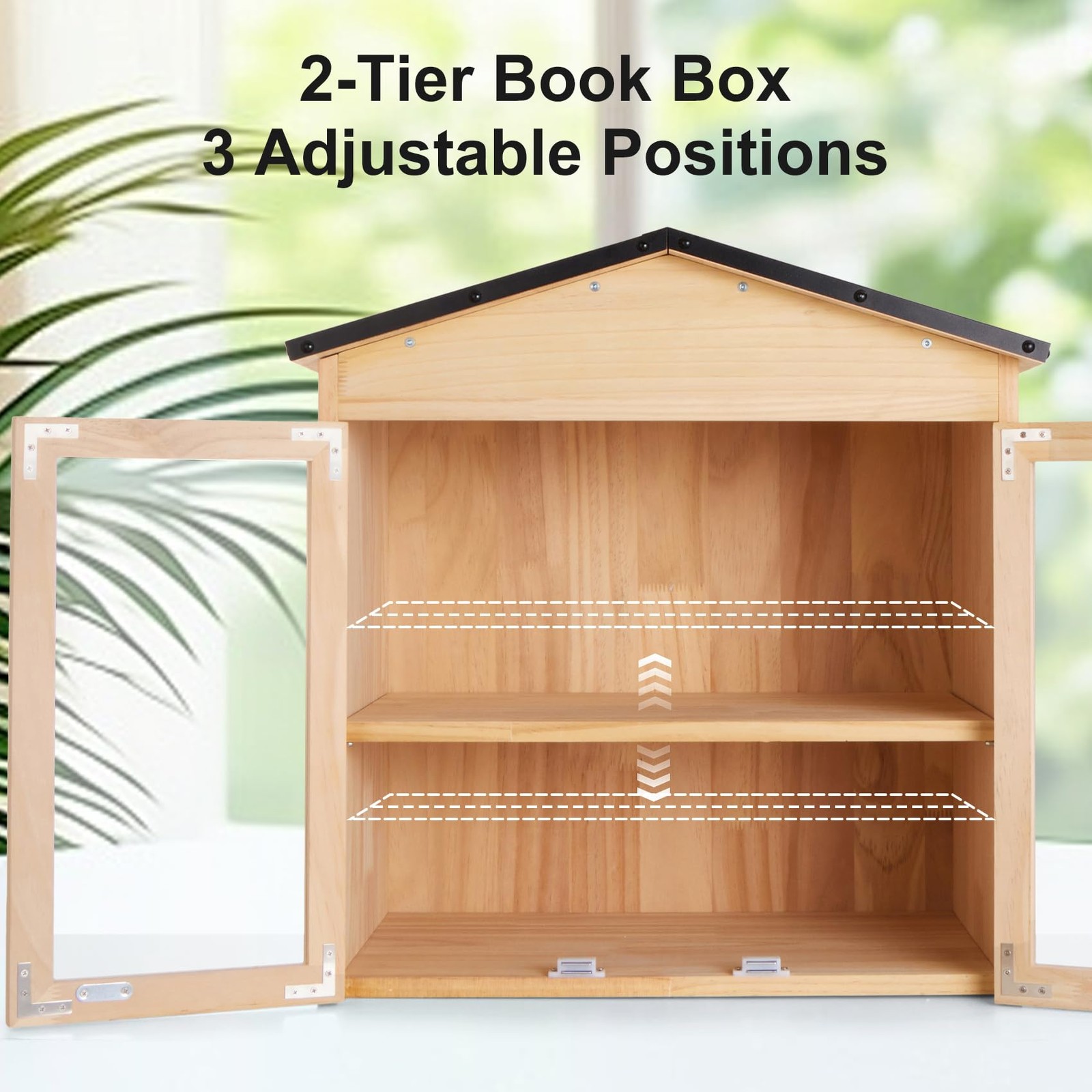 KERUYUNLA 2-Tier Indoor/Outdoor Little Library Book Exchange Box – Durable We…