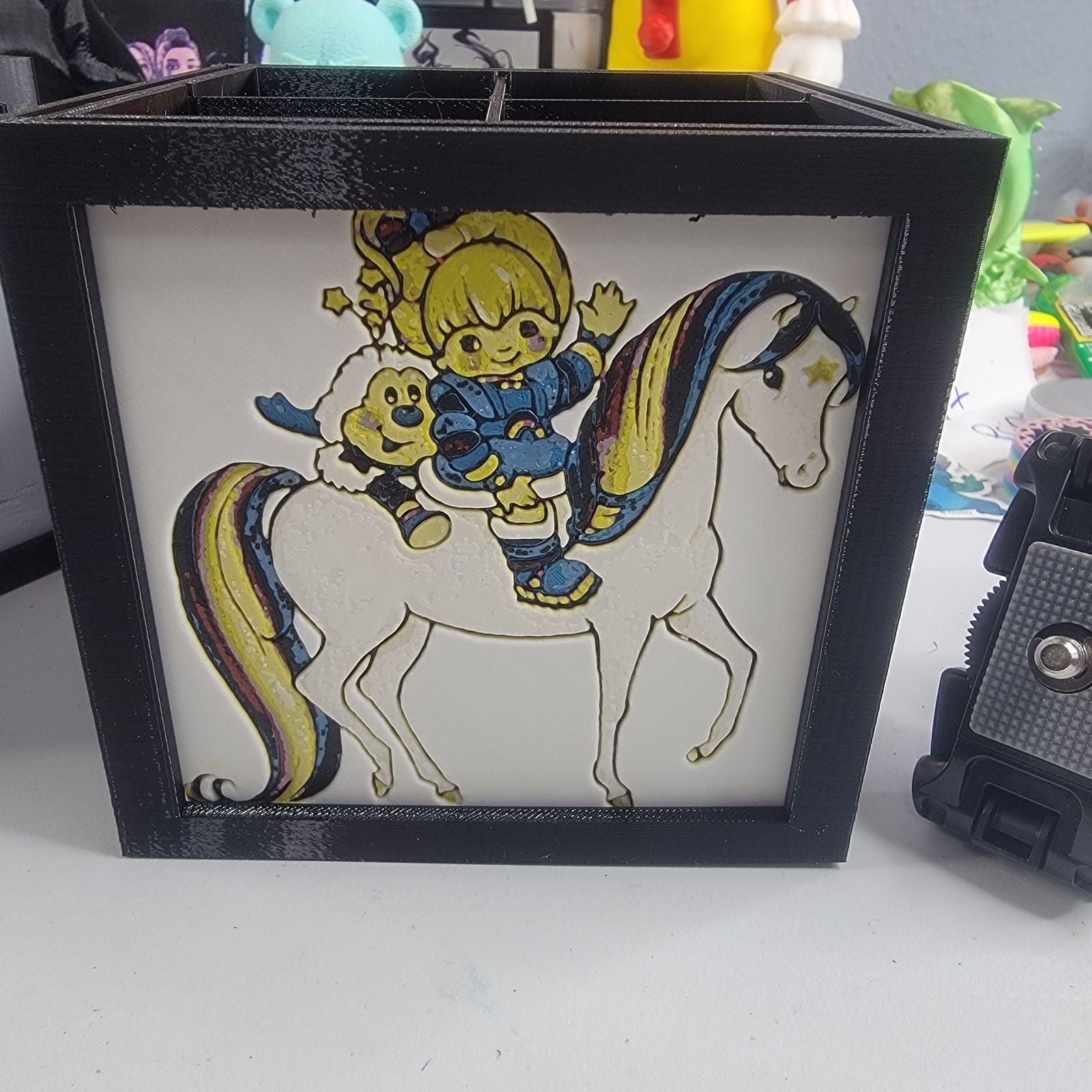 80s Retro Cartoon 3D Printed Shadow Box Organizer Cube Rainbow Pony Strawberry