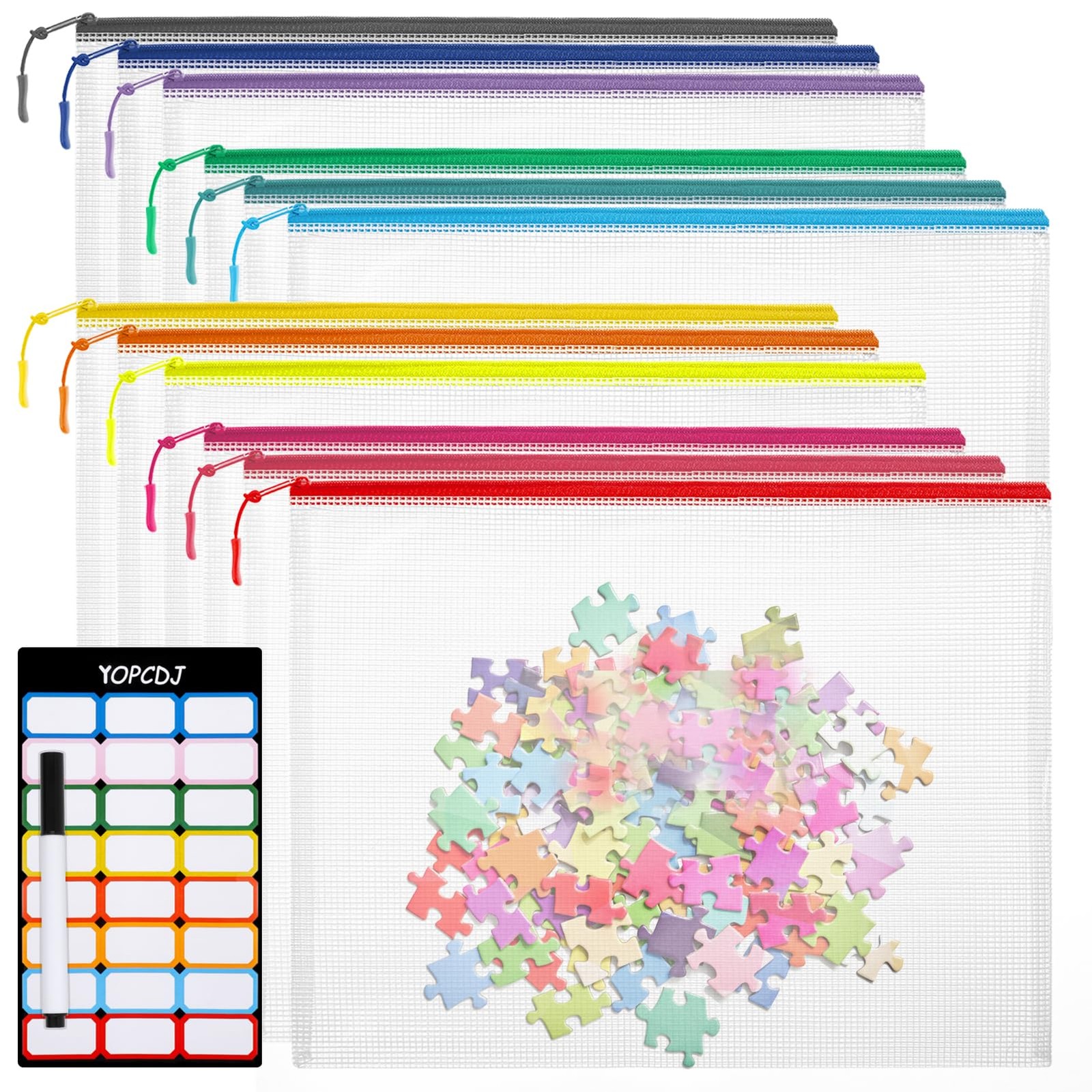 12pcs Mesh Zipper Pouch Bags, Extra Large A3 Puzzle Bag for Organizing, 12 Co…